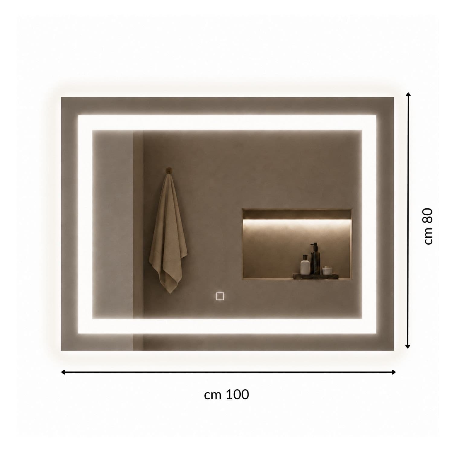 Specchio Rettangolare Led Con Interruttore Touch E Cornice In Alluminio - 43