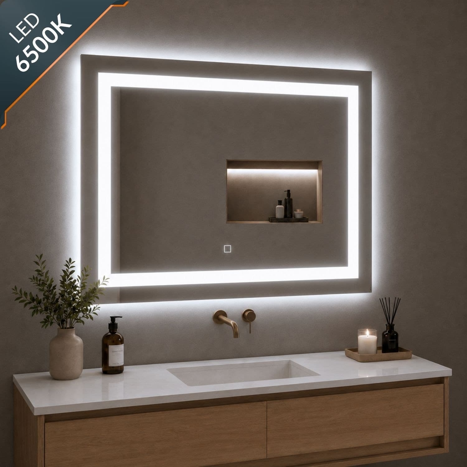 Specchio Rettangolare Led Con Interruttore Touch E Cornice In Alluminio - 9