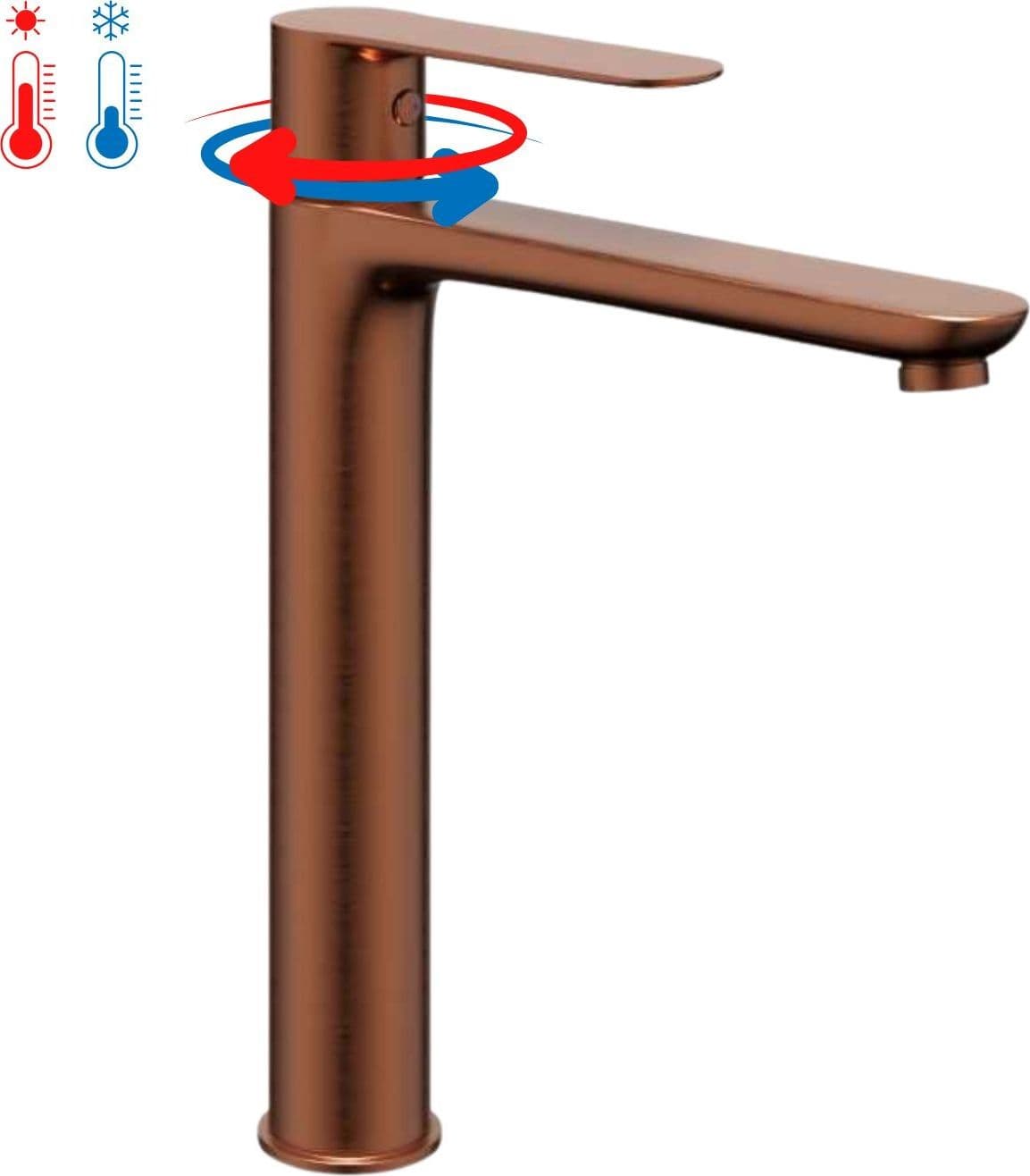 Miscelatore Rubinetto Oceania Lavabo Bocca Alta Ottone Oro Rosa - 2