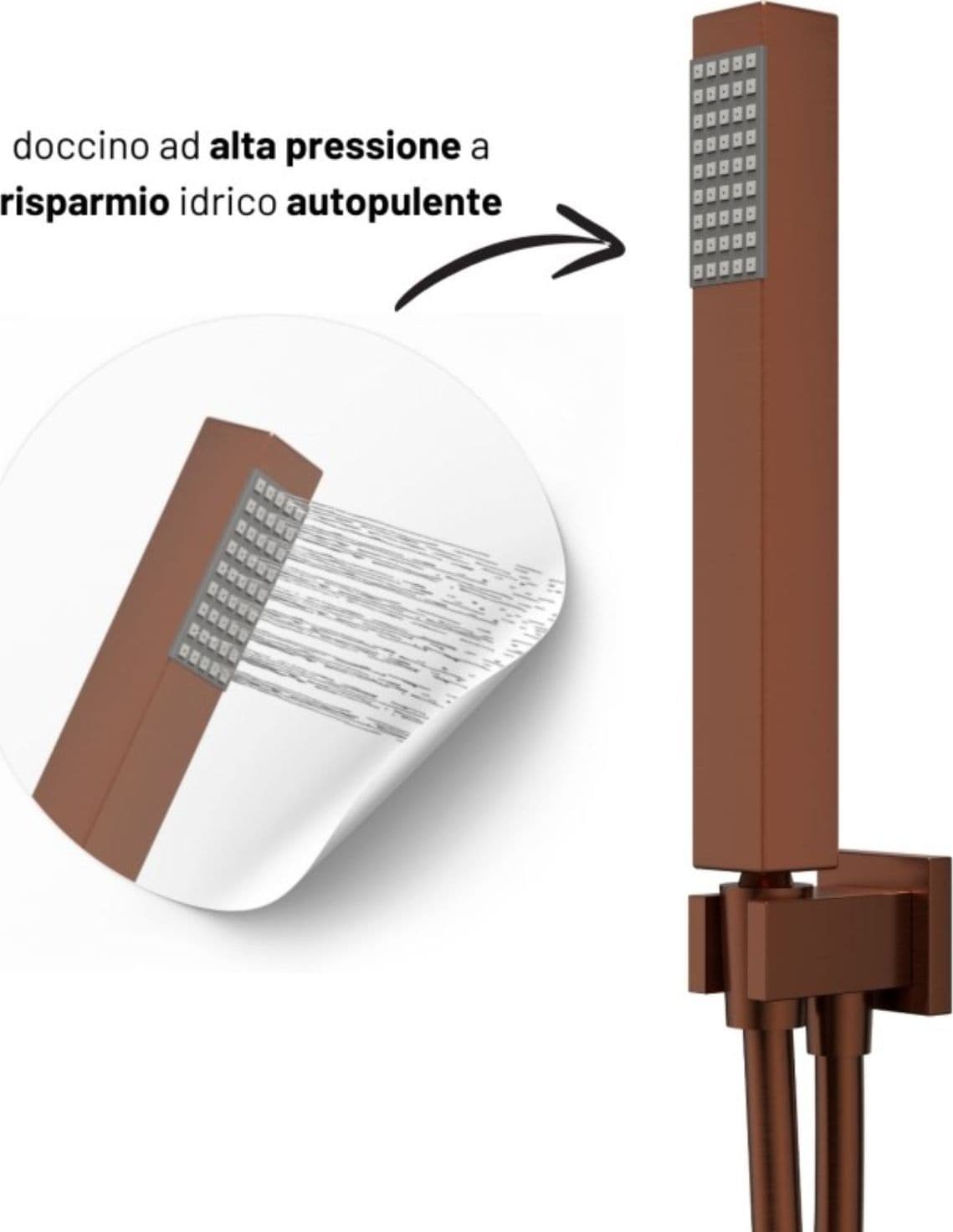 Set Per Doccia Soffione Quadro In Acciaio Inox 25x25 Millimetri Color Oro Rosa - 3