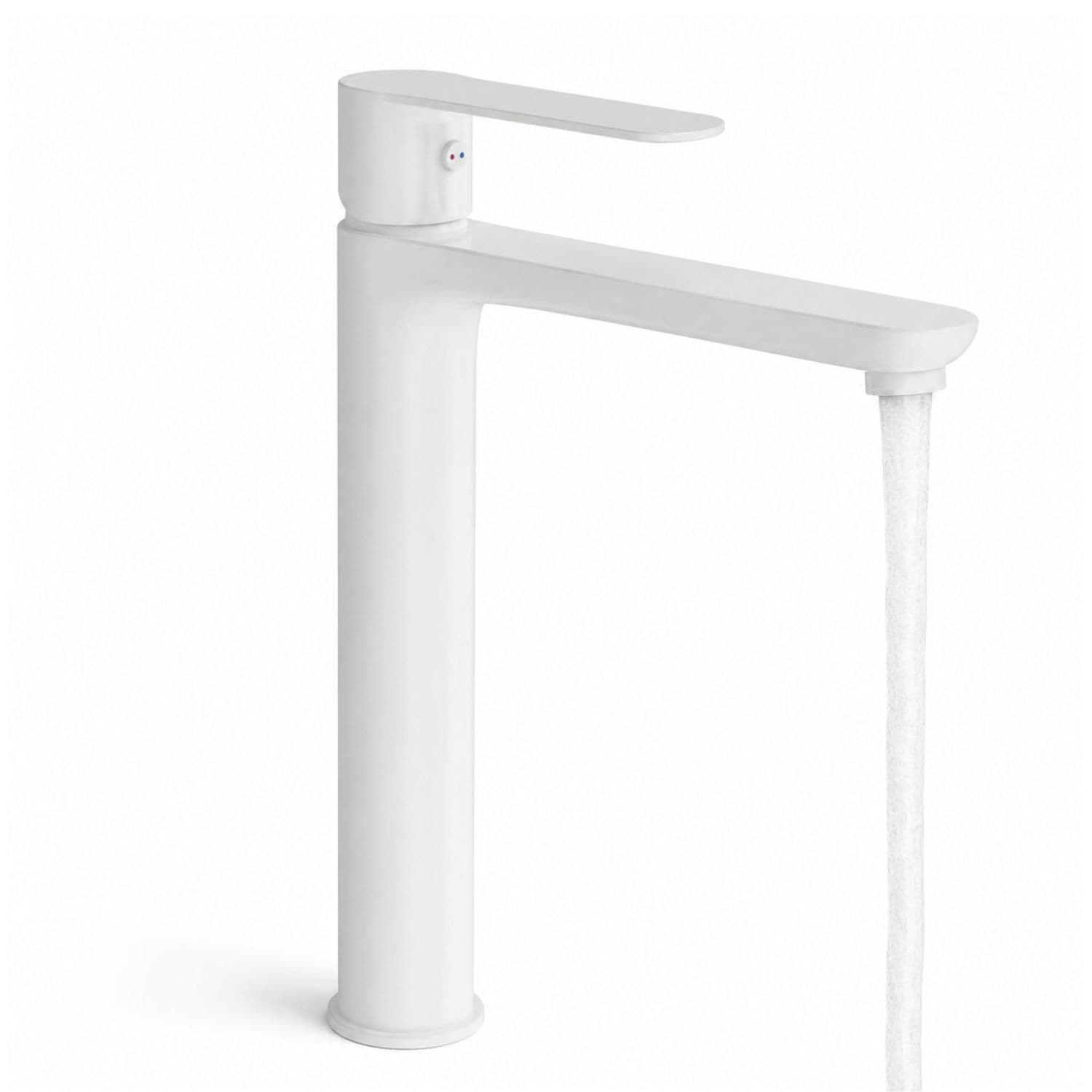 Miscelatore Rubinetto Oceania Lavabo Bocca Alta Ottone Bianco Opaco - 2
