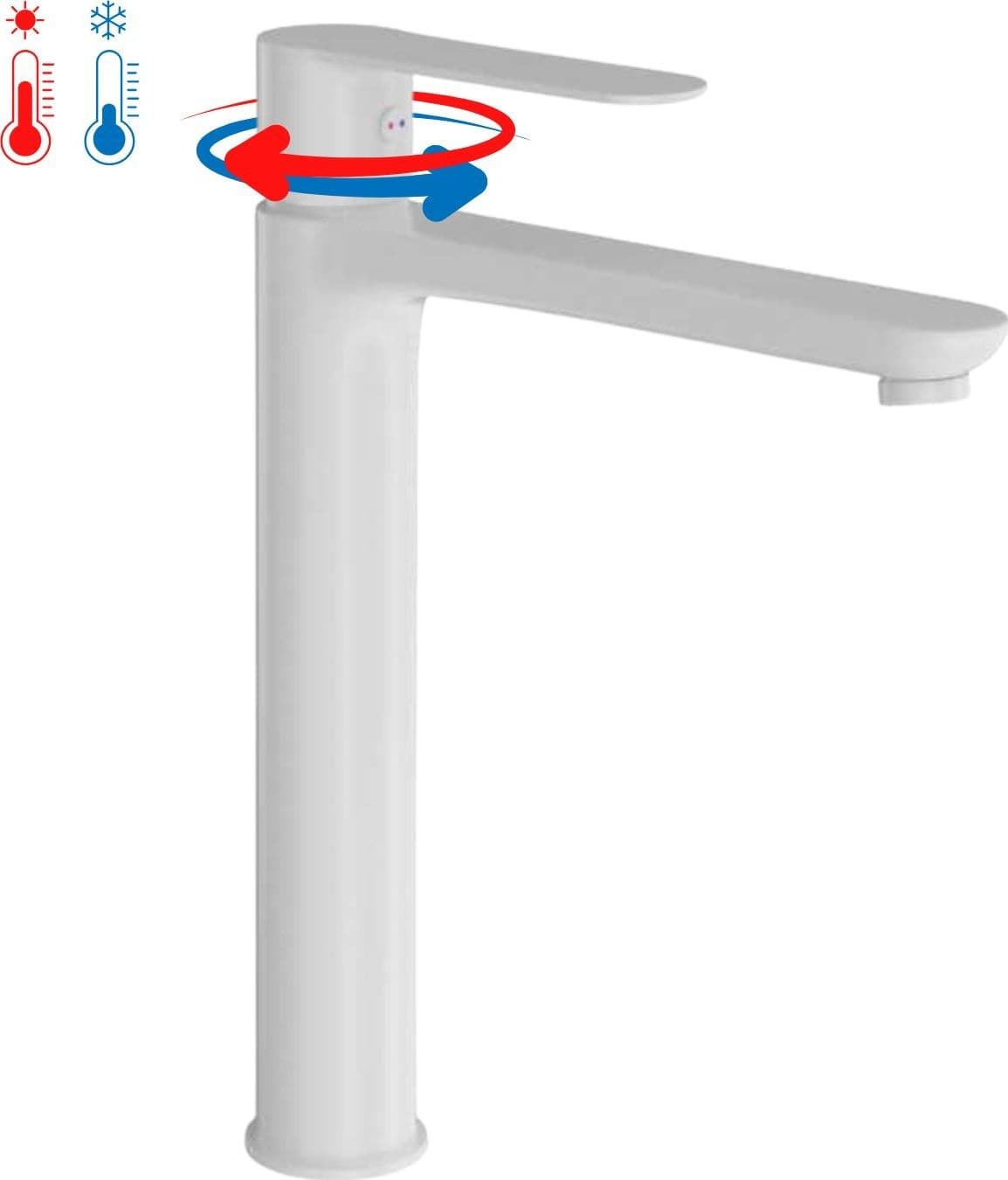 Miscelatore Rubinetto Oceania Lavabo Bocca Alta Ottone Bianco Opaco - 3