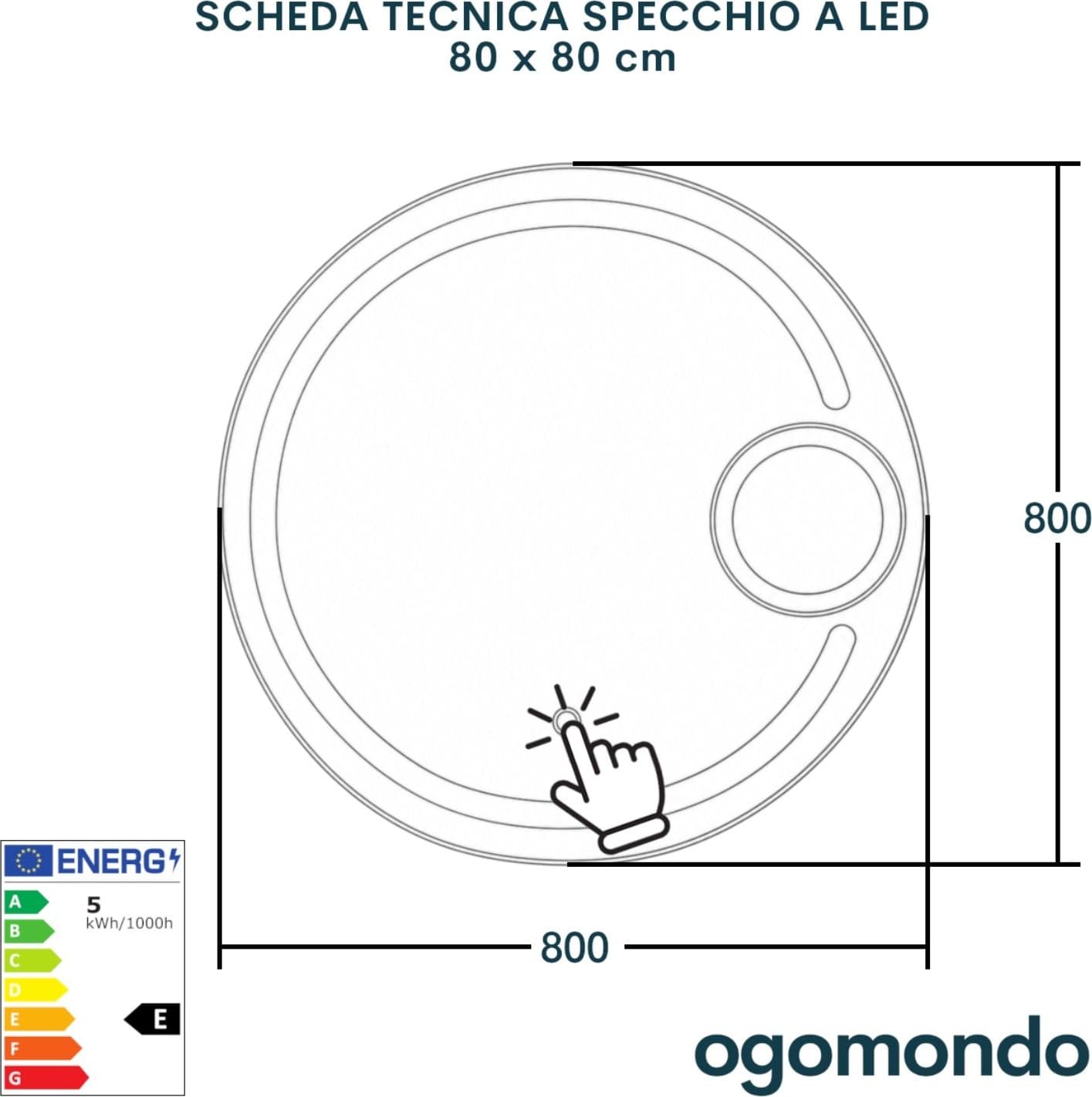 Specchio Led Tondo 5 Mm Dimmerabile Con Interruttore Touch A Sfioro - 11
