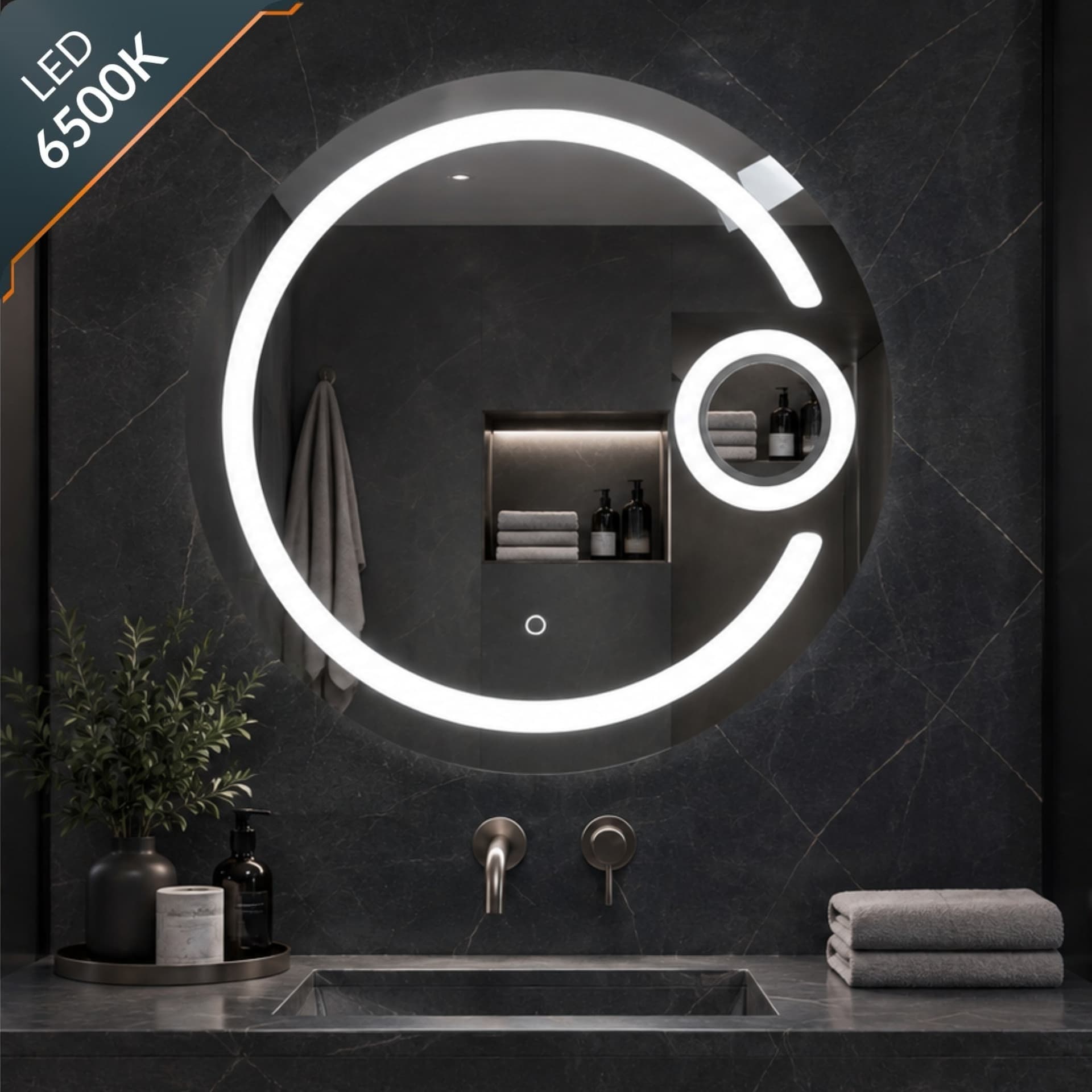 Specchio 5 mm Tondo Cornice Led Interruttore Touch PVC MDF - 3