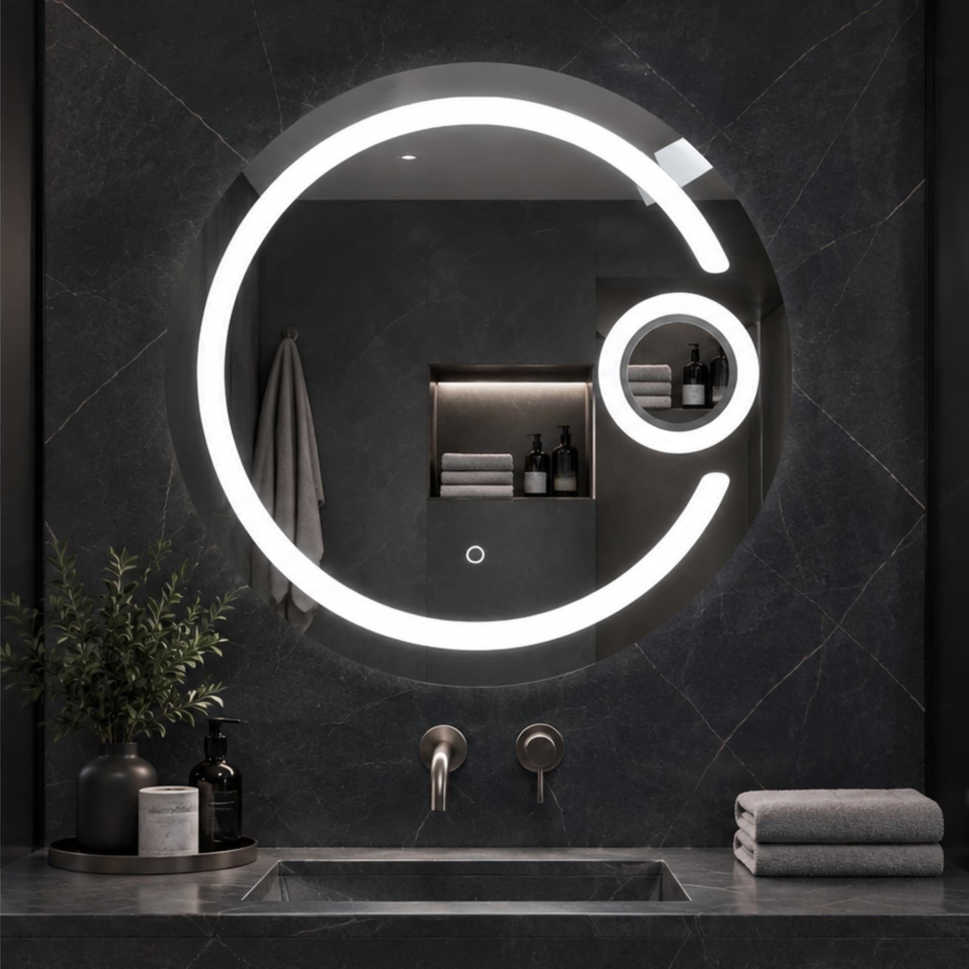Specchio 5 mm Tondo Cornice Led Interruttore Touch PVC MDF - 5