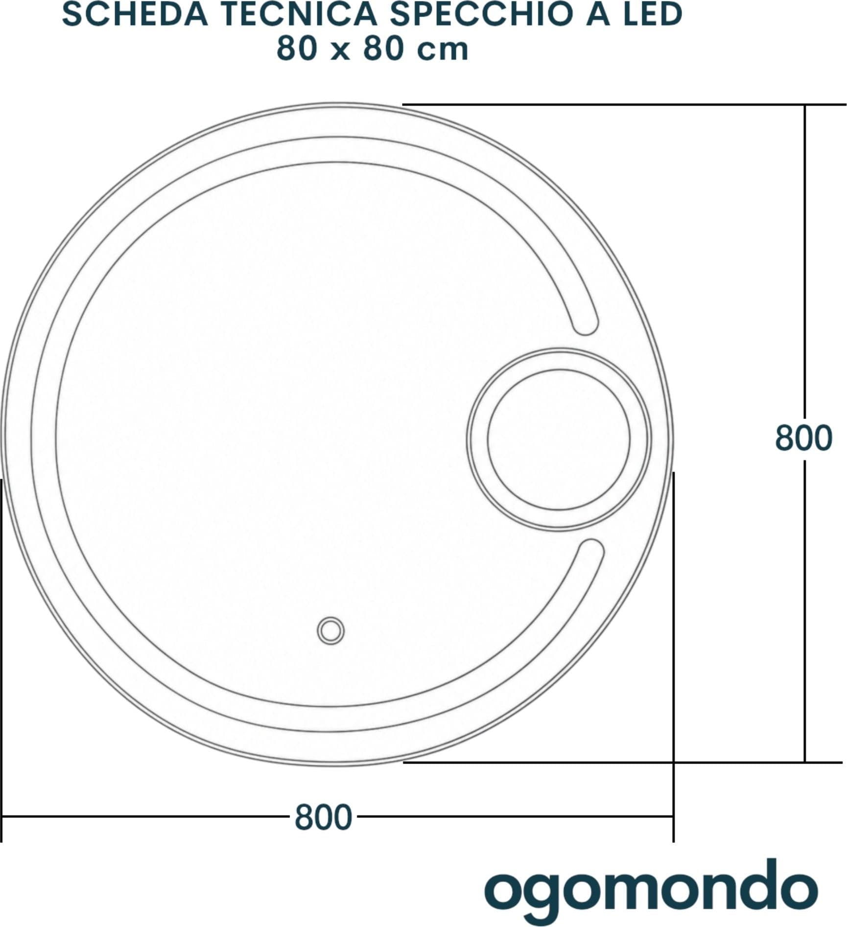 Specchio 5 mm Tondo Cornice Led Interruttore Touch PVC MDF - 6