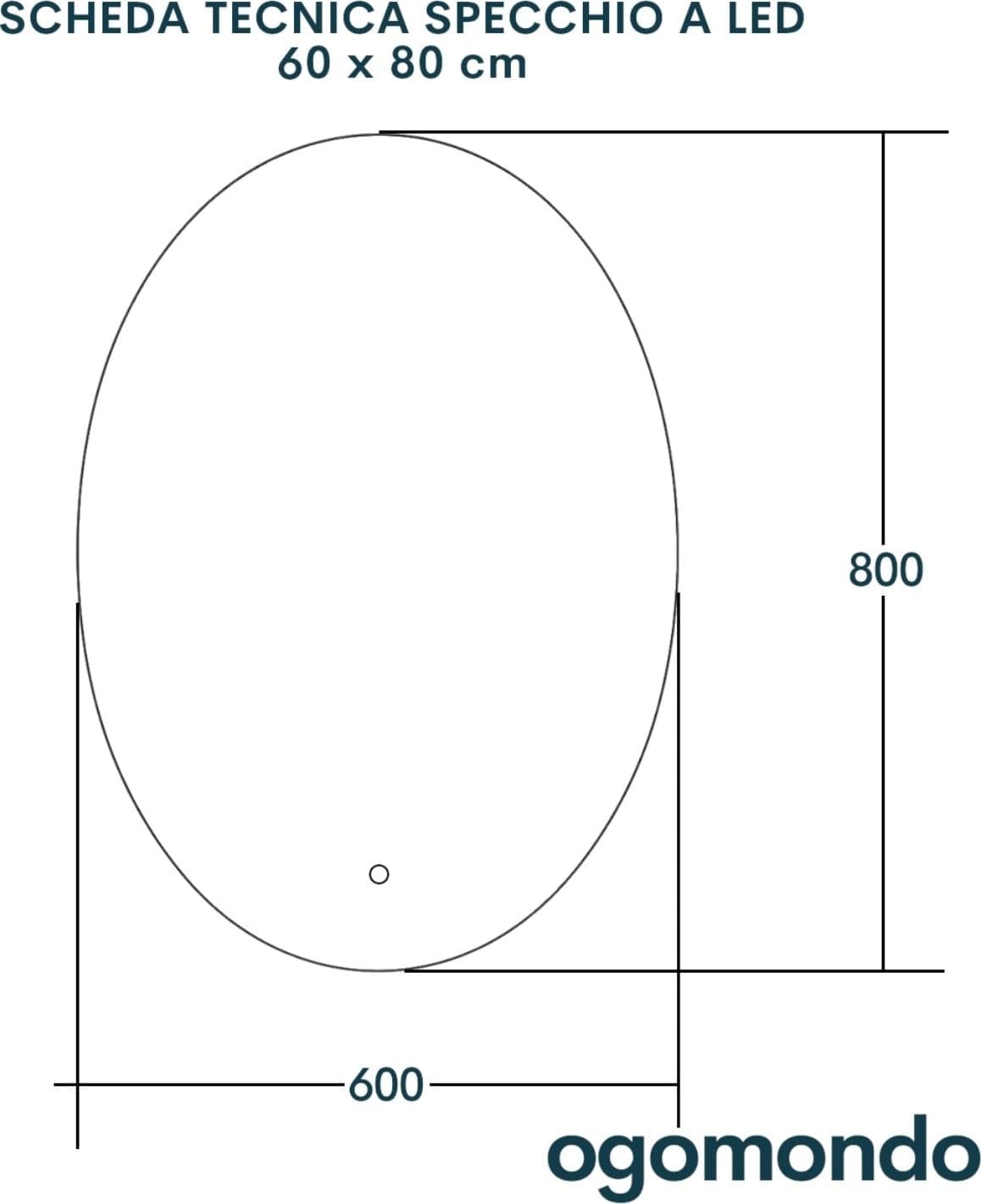 Specchio 5 mm Ovale Retroilluminato Led Interruttore Touch PVC e MDF - 12