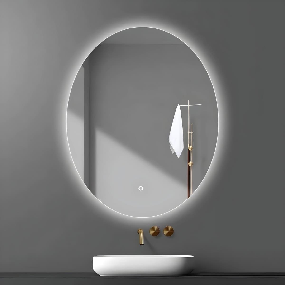 Specchio 5 mm Ovale Retroilluminato Led Interruttore Touch PVC e MDF - 6