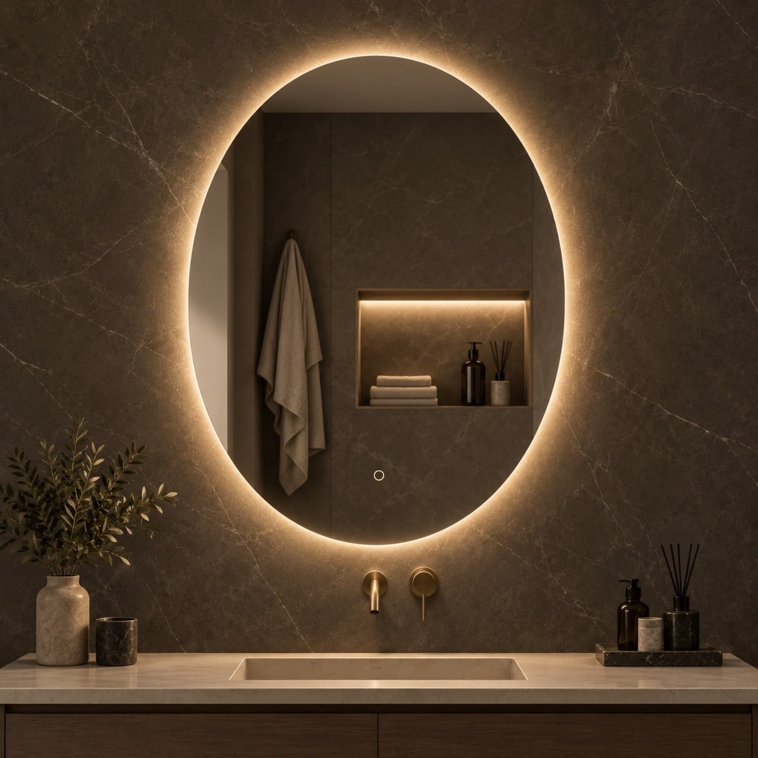 Specchio 5 mm Ovale Retroilluminato Led Interruttore Touch PVC e MDF - 7