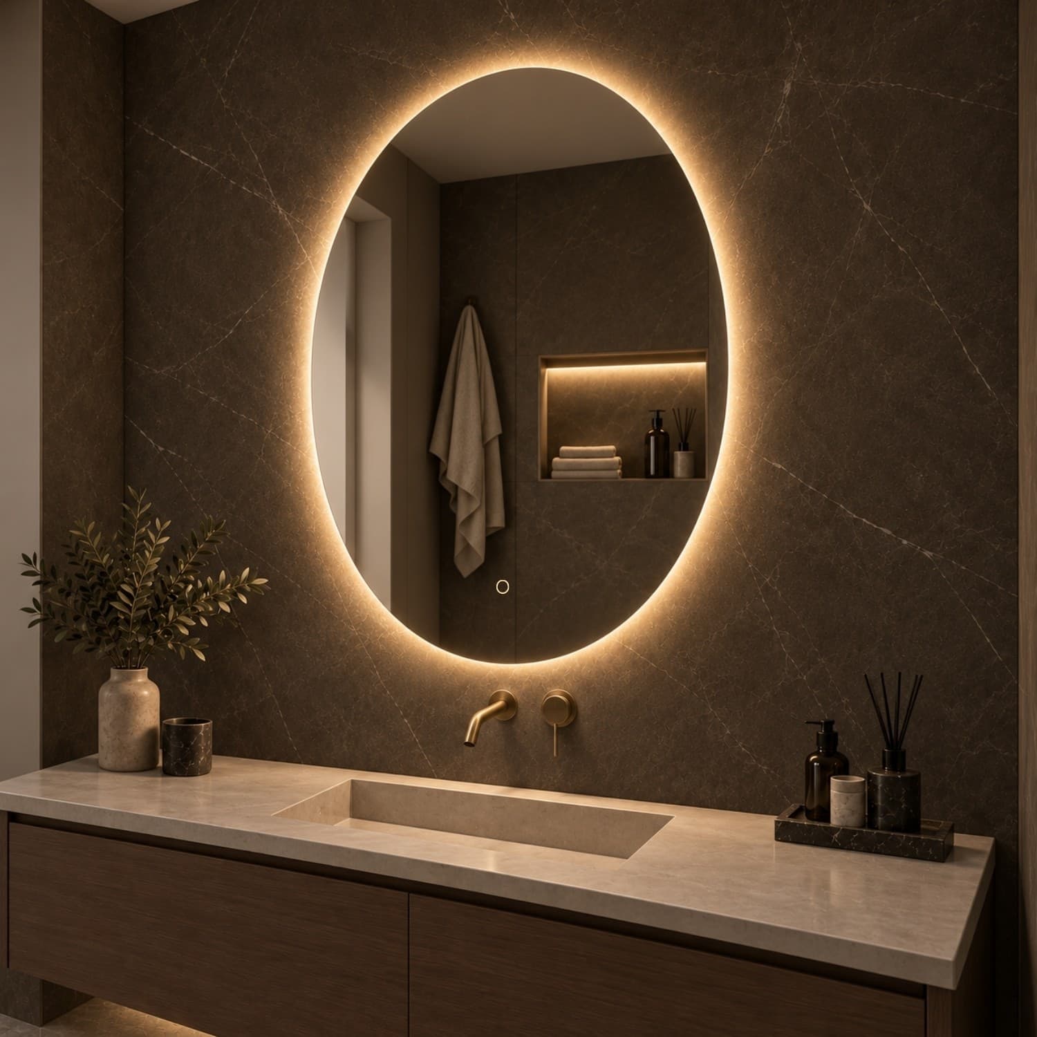 Specchio 5 mm Ovale Retroilluminato Led Interruttore Touch PVC e MDF - 8