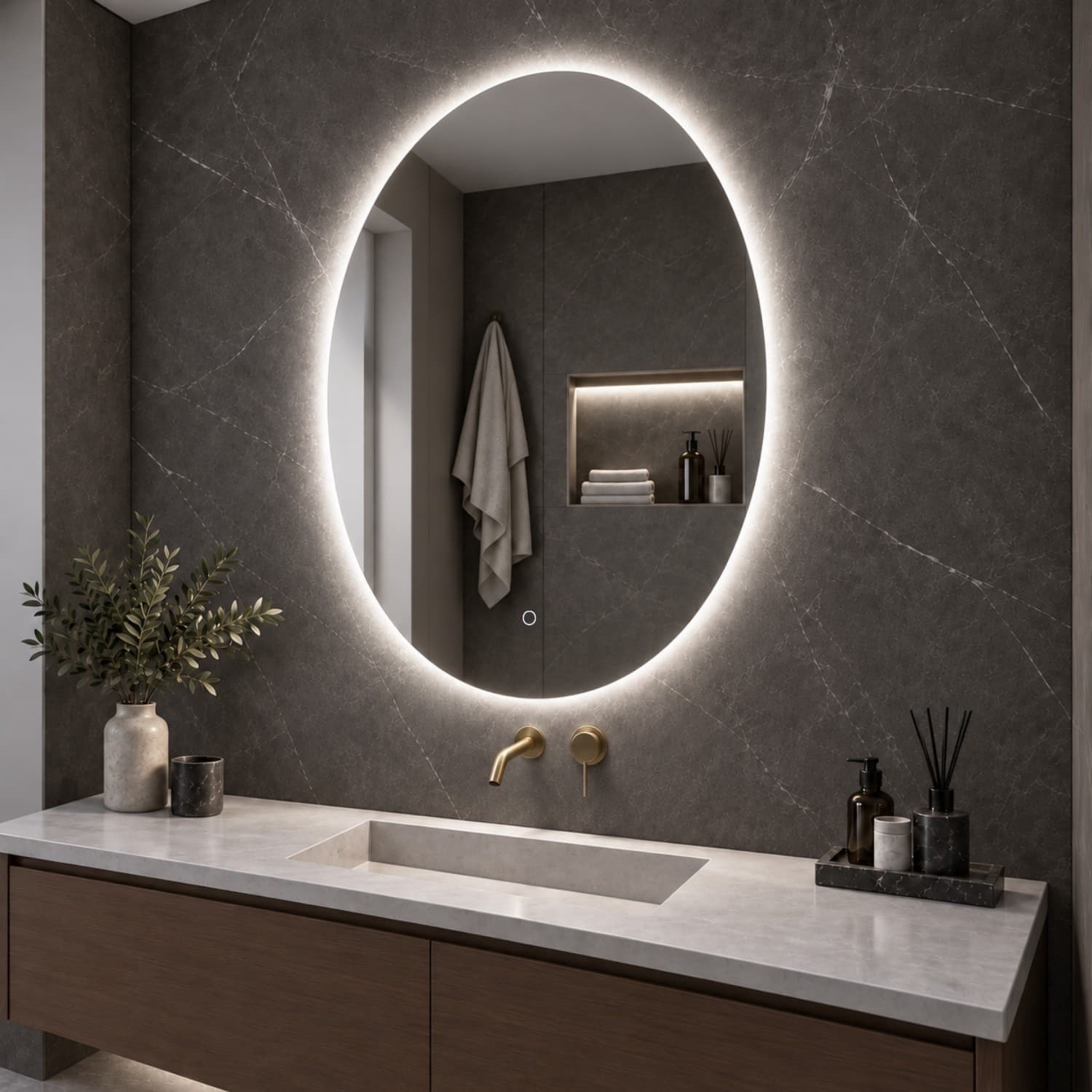 Specchio 5 mm Ovale Retroilluminato Led Interruttore Touch PVC e MDF - 9