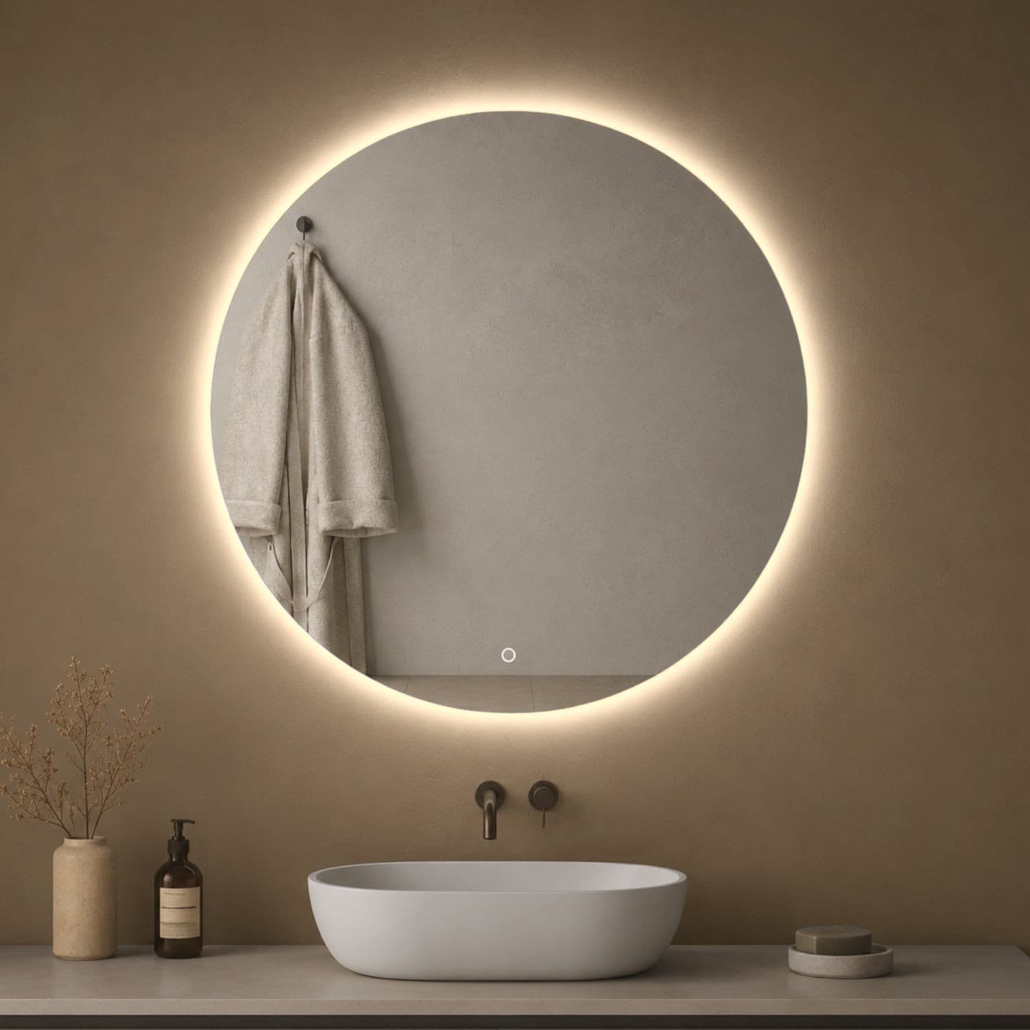 Specchio Tondo Retroilluminato Led Elegante Per Bagno - 66