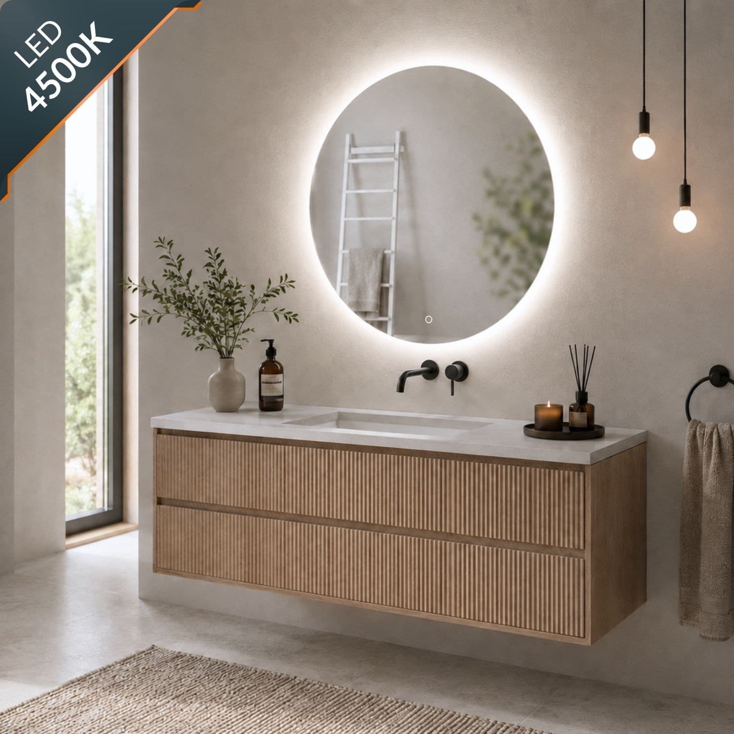 Specchio Tondo Retroilluminato Led Elegante Per Bagno - 46