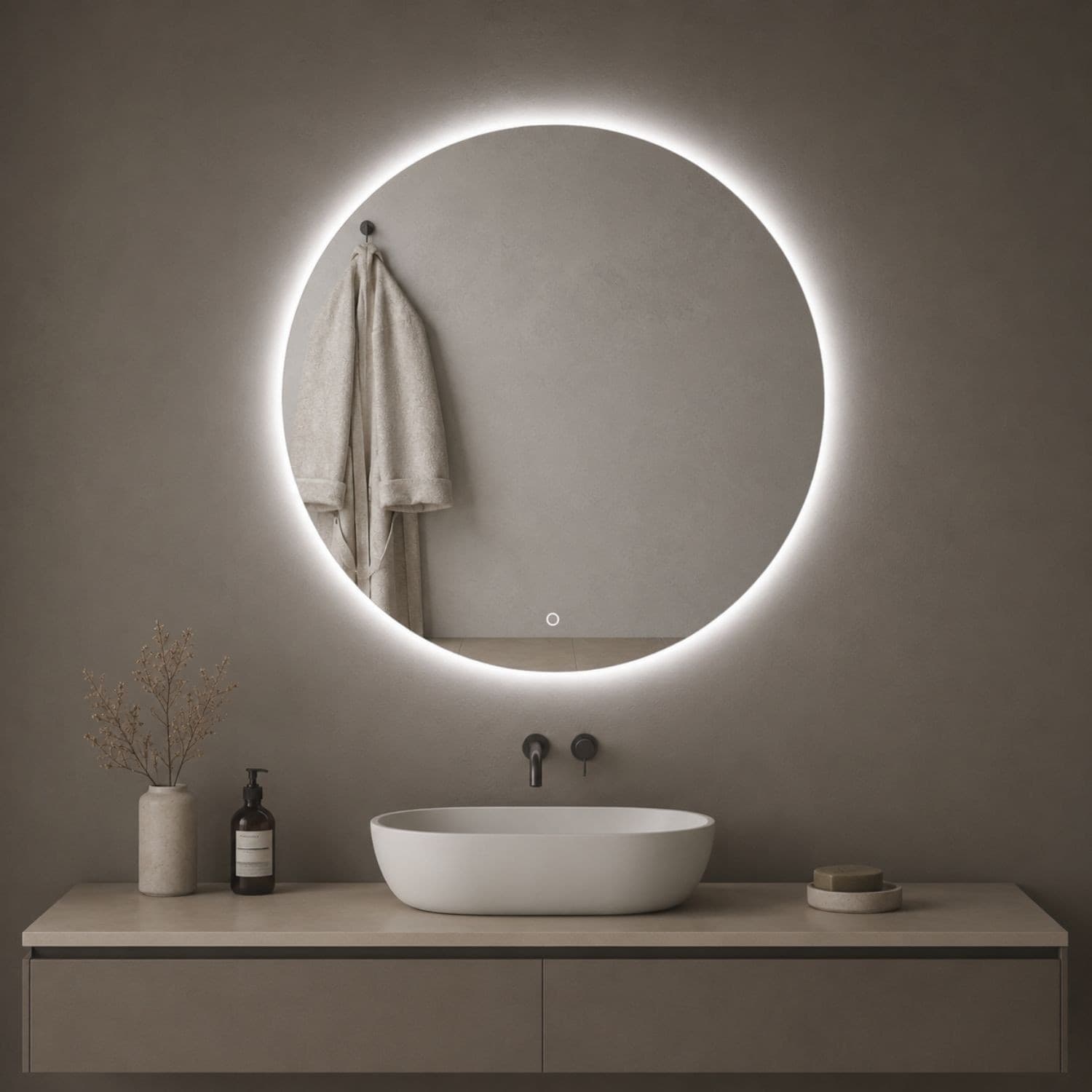 Specchio Tondo Retroilluminato Led Elegante Per Bagno - 15