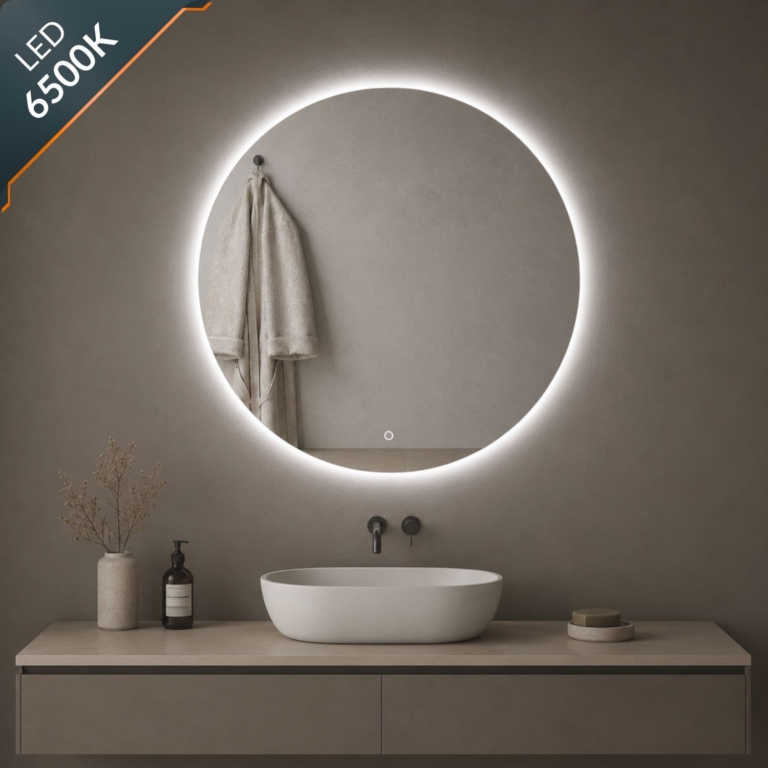 Specchio Tondo Retroilluminato Led Elegante Per Bagno - 18