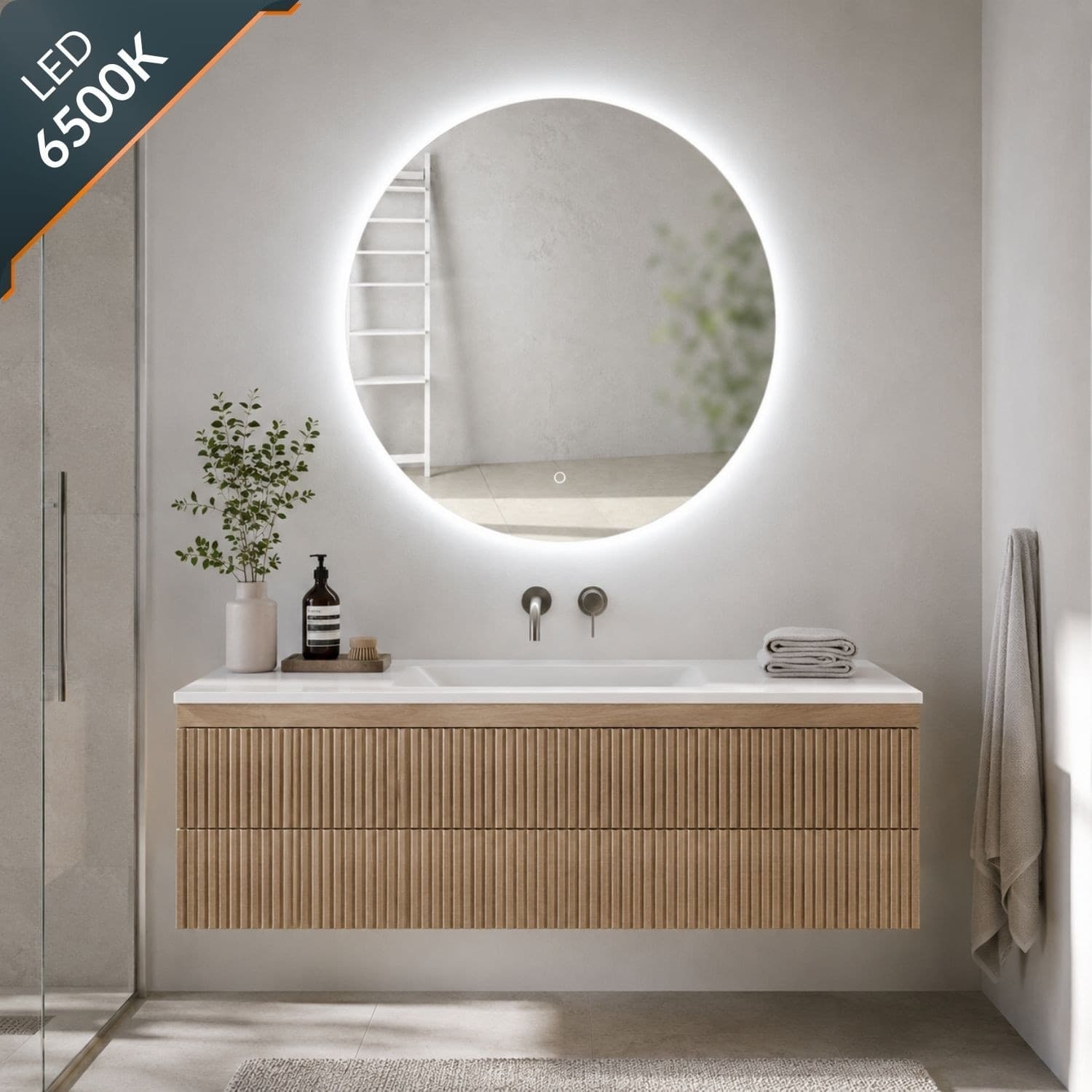 Specchio Tondo Retroilluminato Led Elegante Per Bagno - 3