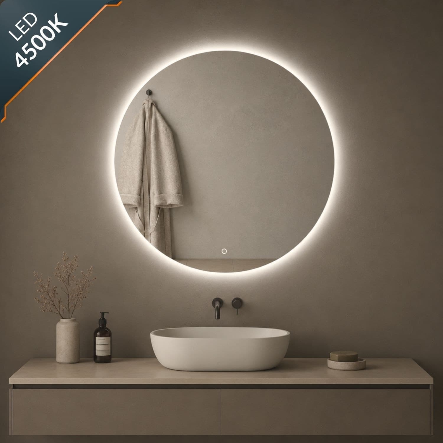 Specchio Tondo Retroilluminato Led Elegante Per Bagno - 37