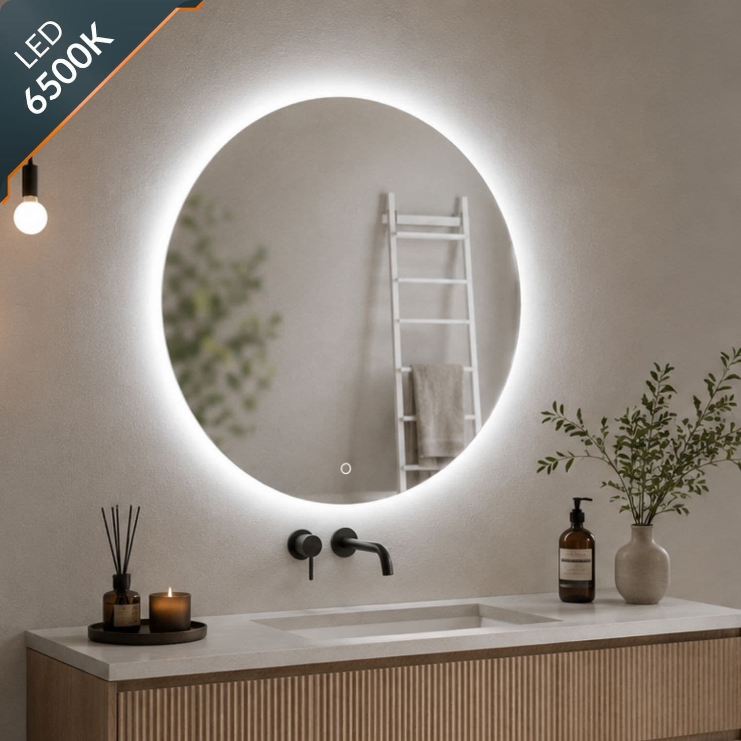 Specchio Tondo Retroilluminato Led Elegante Per Bagno - 39