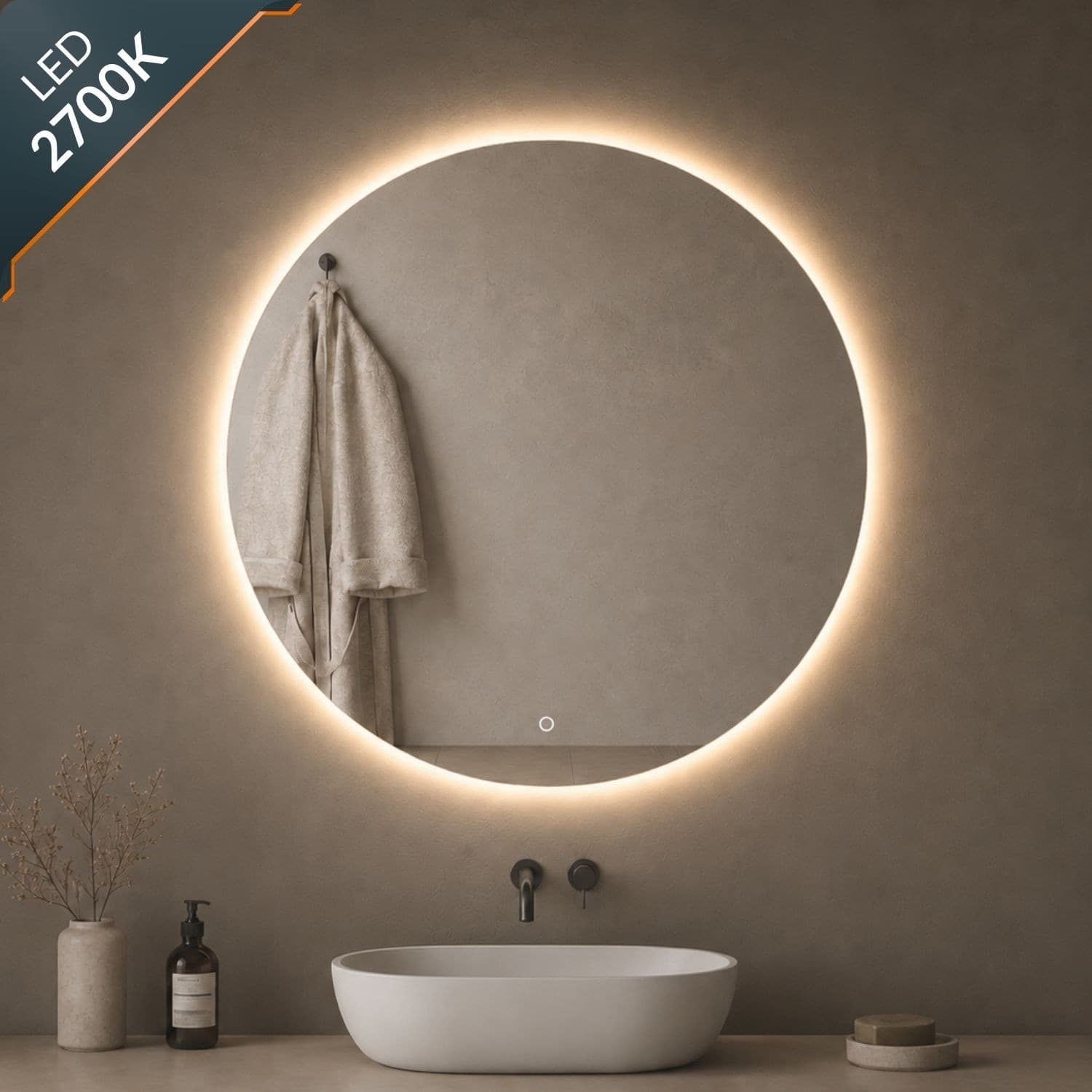 Specchio Tondo Retroilluminato Led Elegante Per Bagno - 44