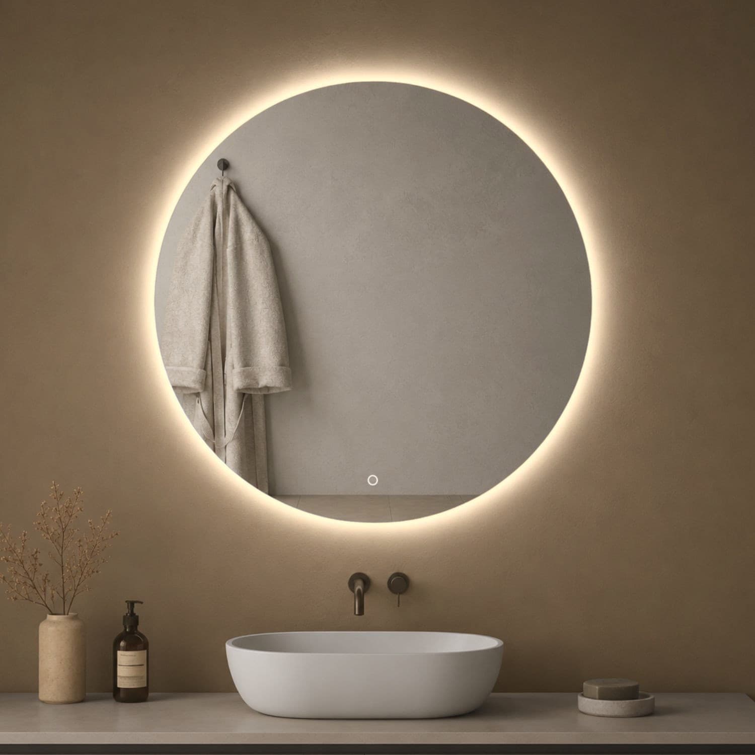 Specchio Tondo Retroilluminato Led Elegante Per Bagno - 47