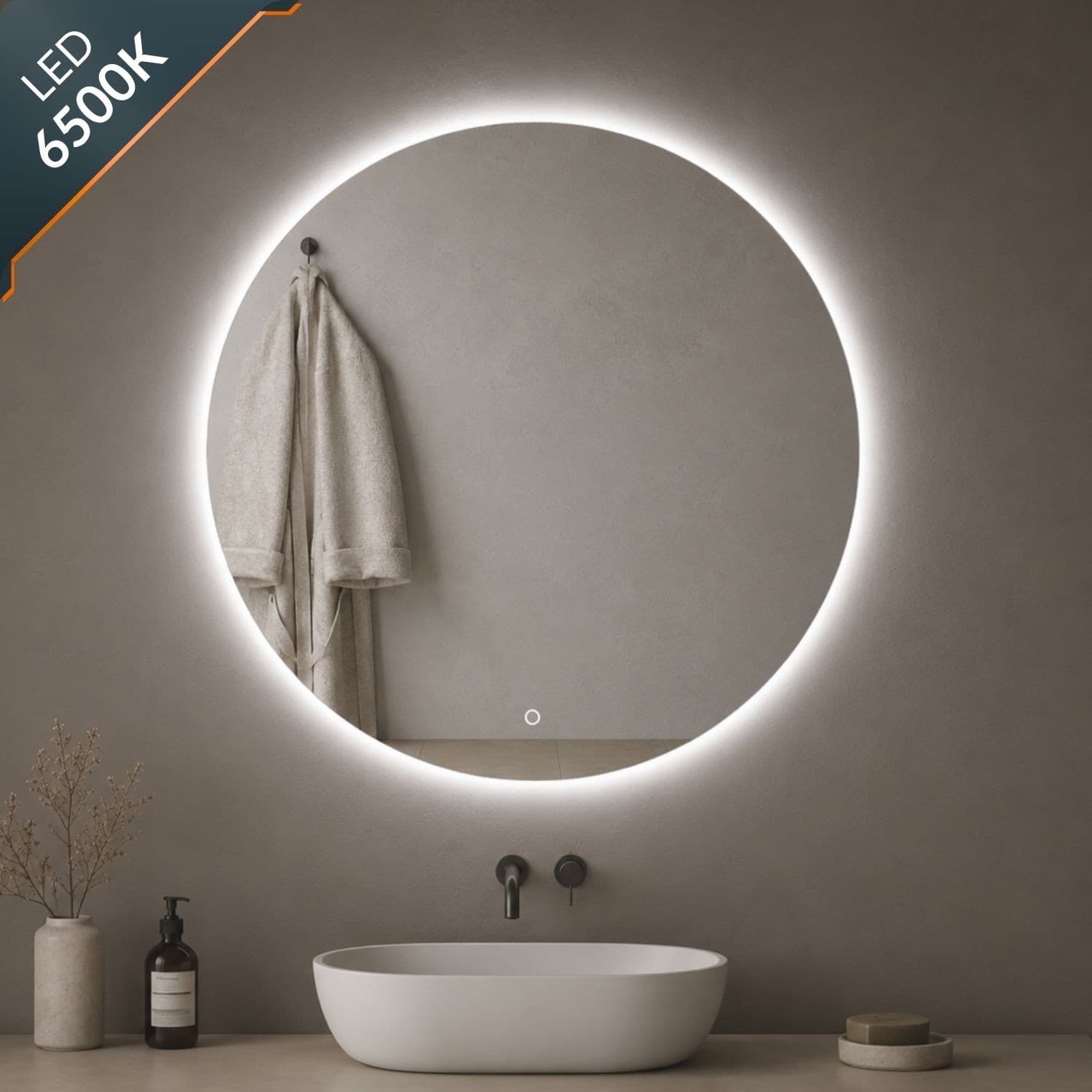Specchio Tondo Retroilluminato Led Elegante Per Bagno - 54
