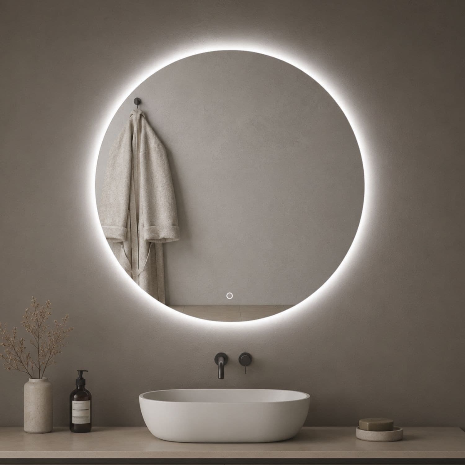 Specchio Tondo Retroilluminato Led Elegante Per Bagno - 7