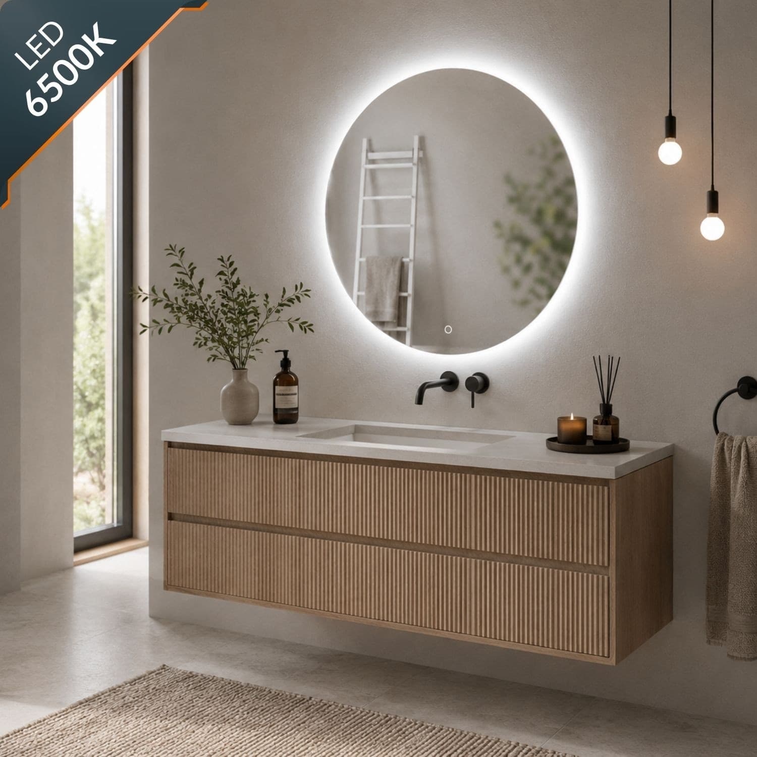 Specchio Tondo Retroilluminato Led Elegante Per Bagno - 10