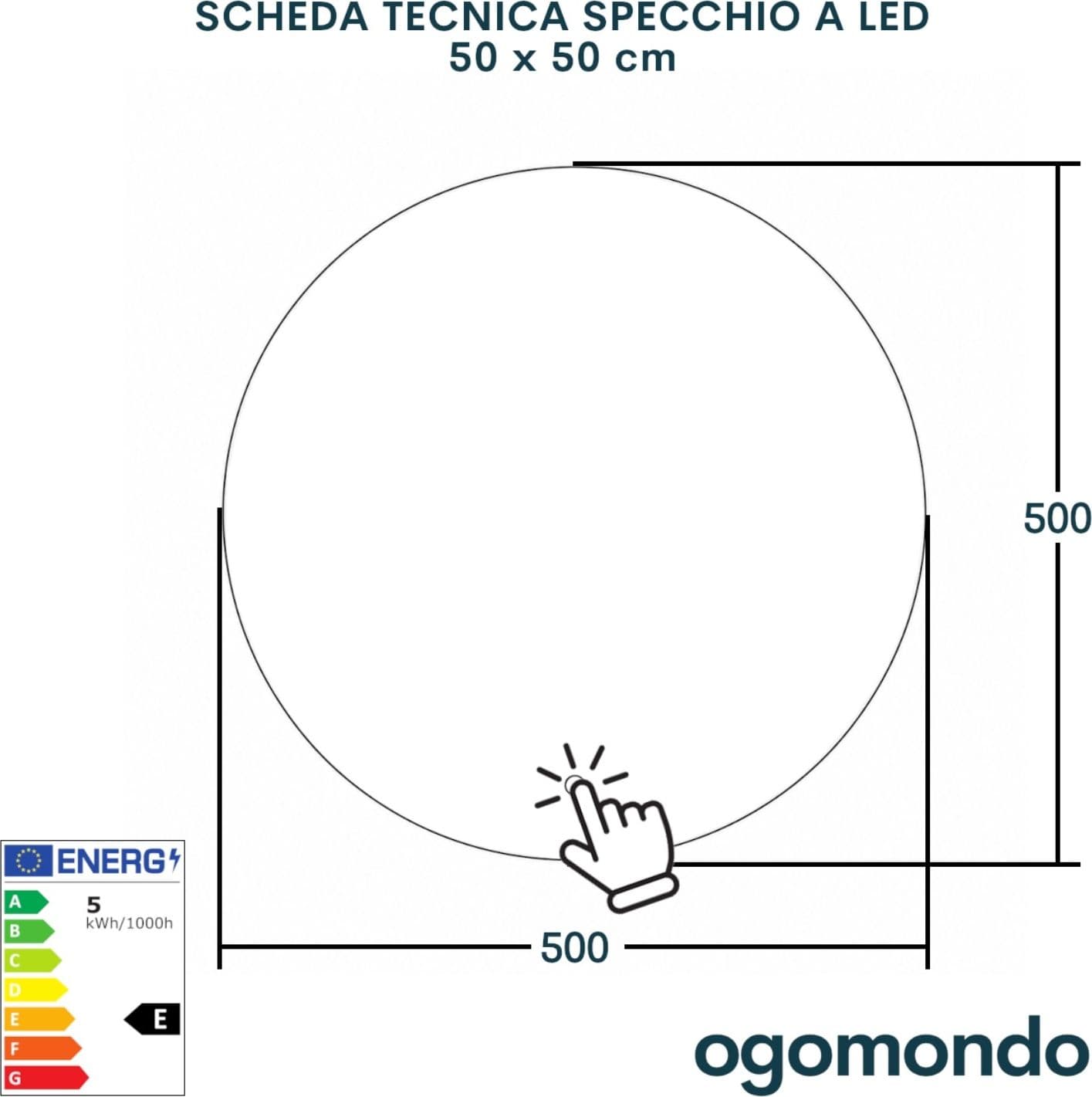 Specchio Tondo Retroilluminato Led Elegante Per Bagno - 35