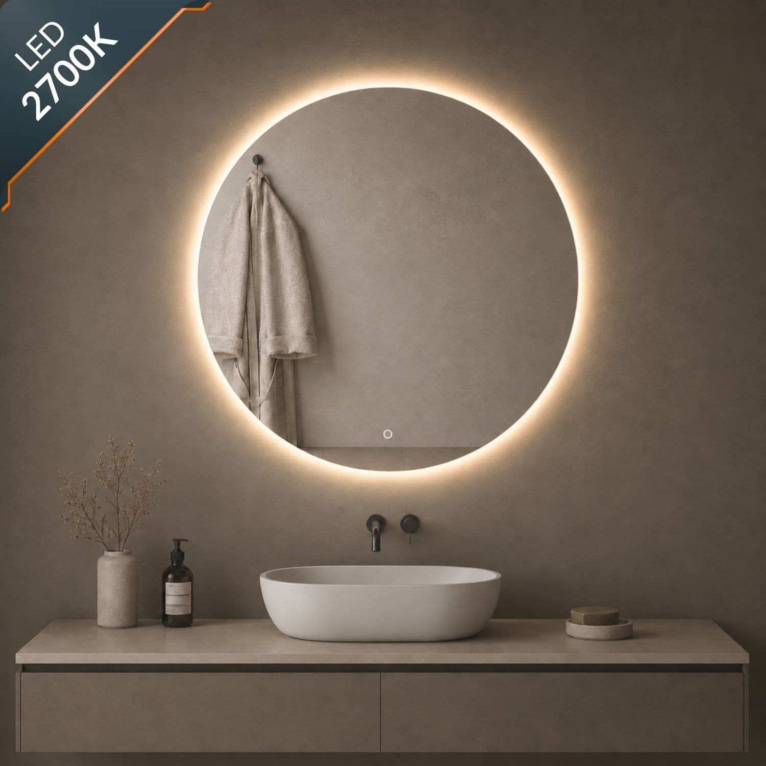 Specchio Tondo Retroilluminato Led Elegante Per Bagno - 37