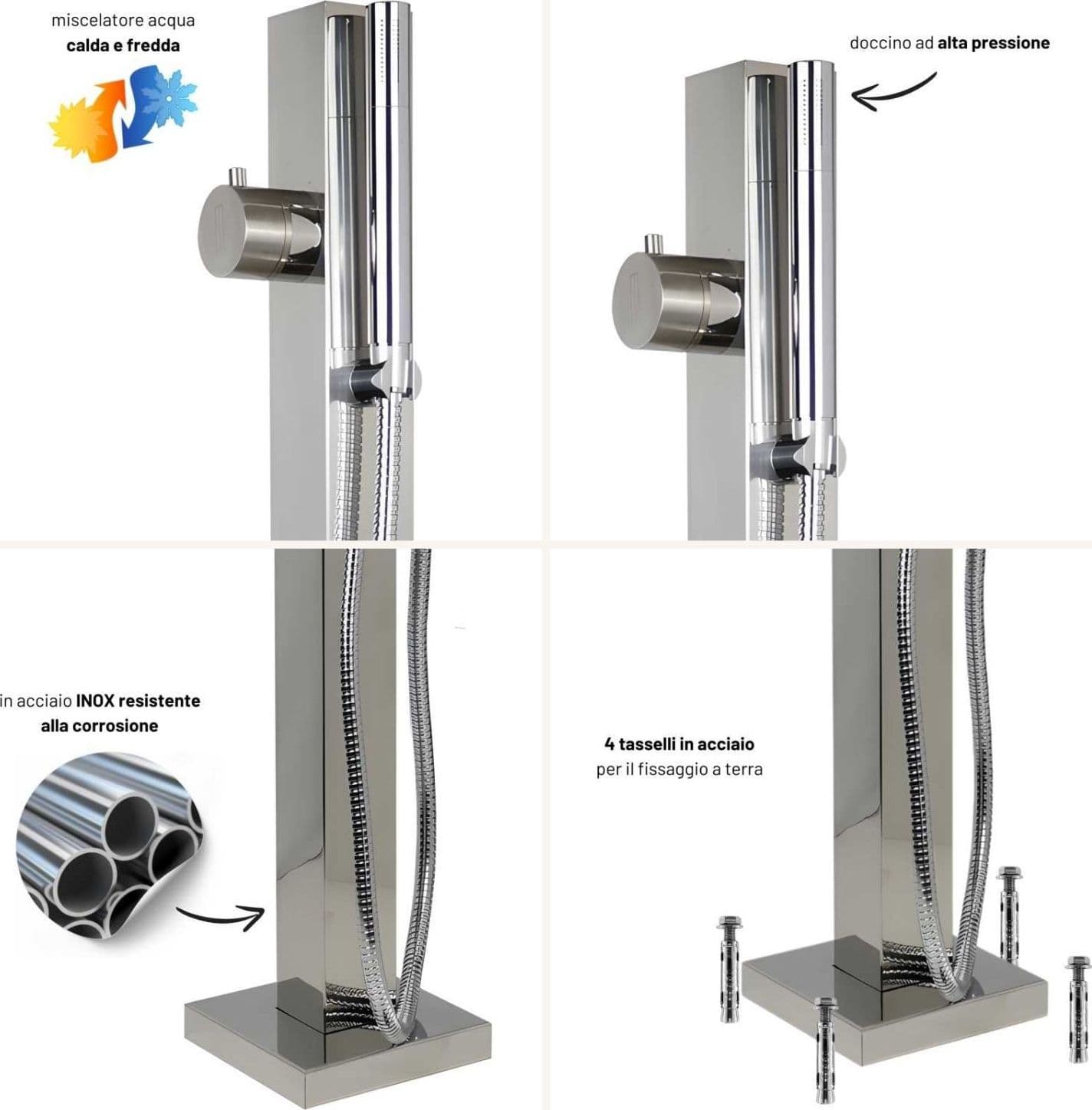 Fontana da Giardino a Colonna esterno SALICE Acciaio Inox Con Miscelatore 100 CM - 4