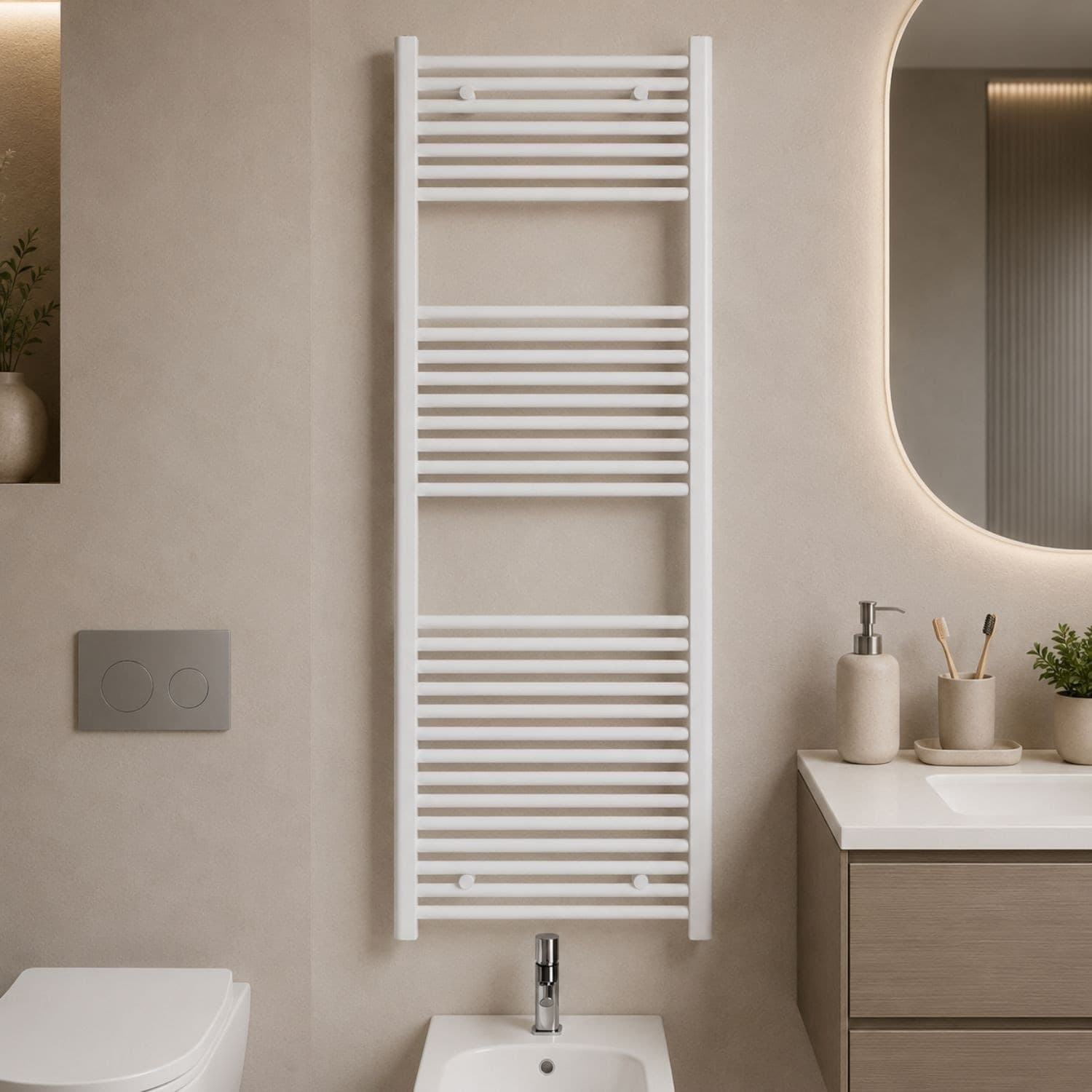 Termoarredo Scaldasalviette Tubolare Tondo In Acciaio Bianco Opaco - 32