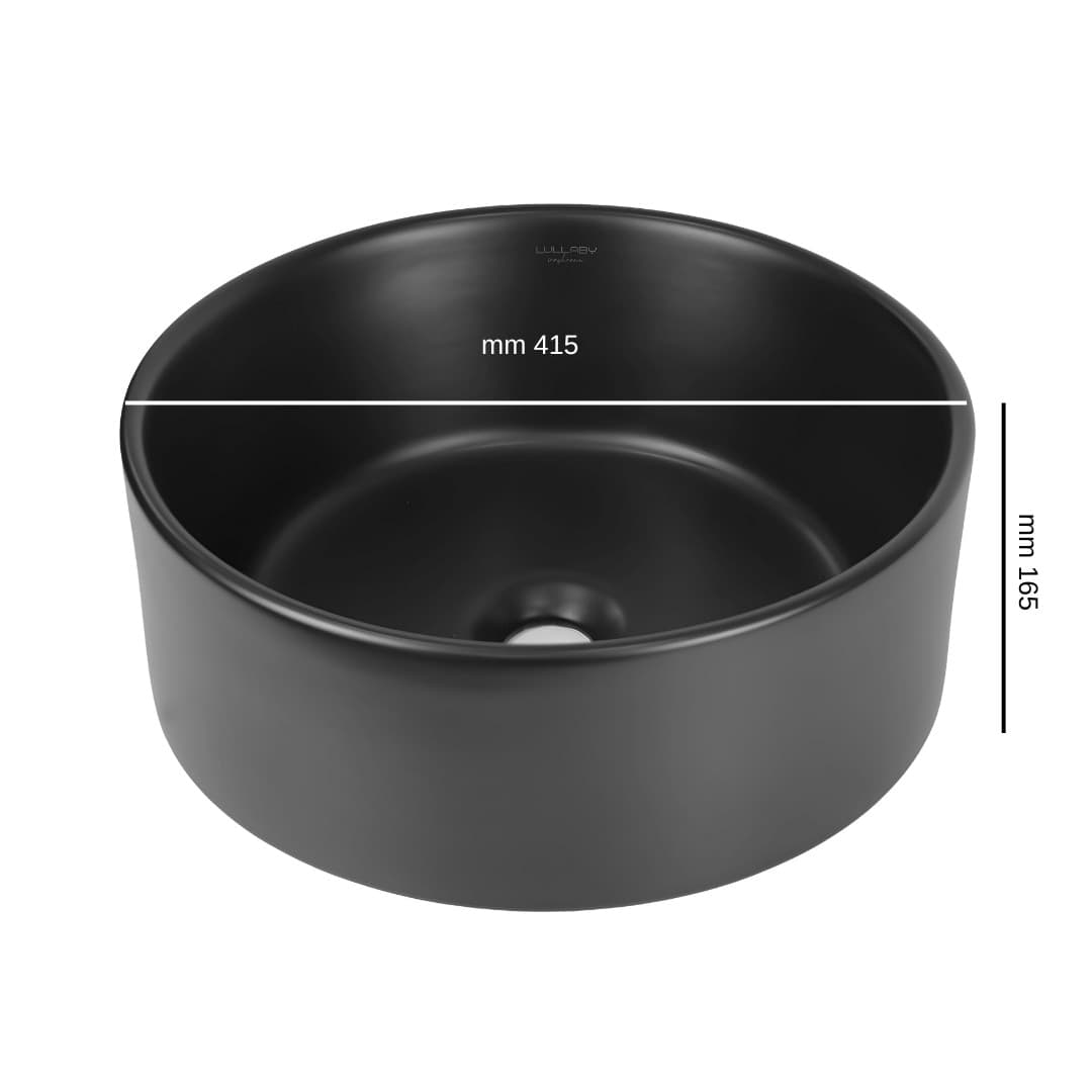 Lavabo Da Appoggio Ceramica Nero Opaco Tondo Arredo Bagno 41,5x41,5x13,5 Cm - 3