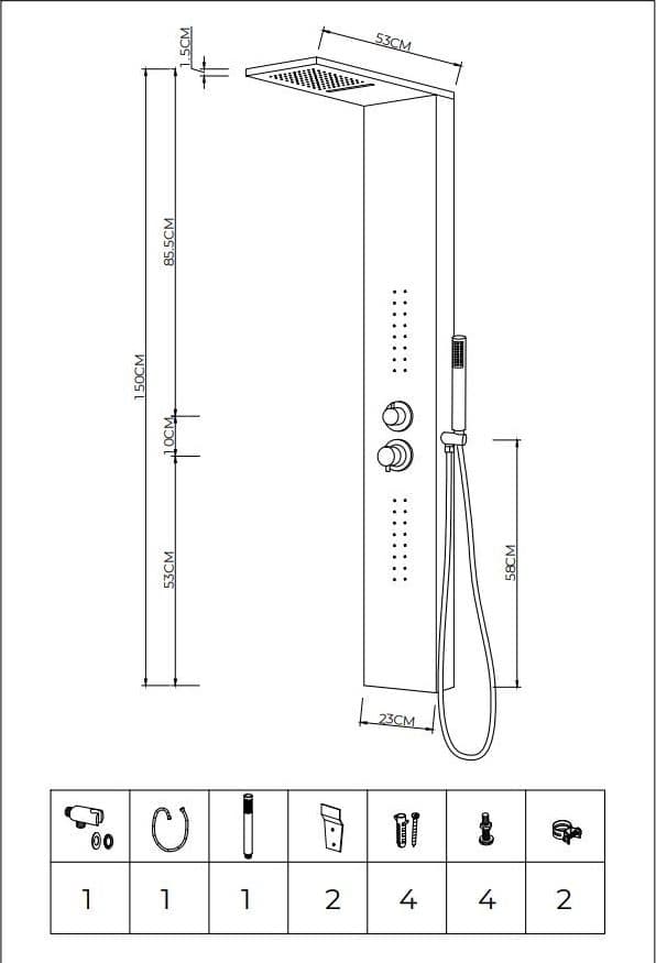 Ogomondo Colonna Doccia Attrezzata Easy in Acciaio Bianco Con Cascata 150x23x53 - 5