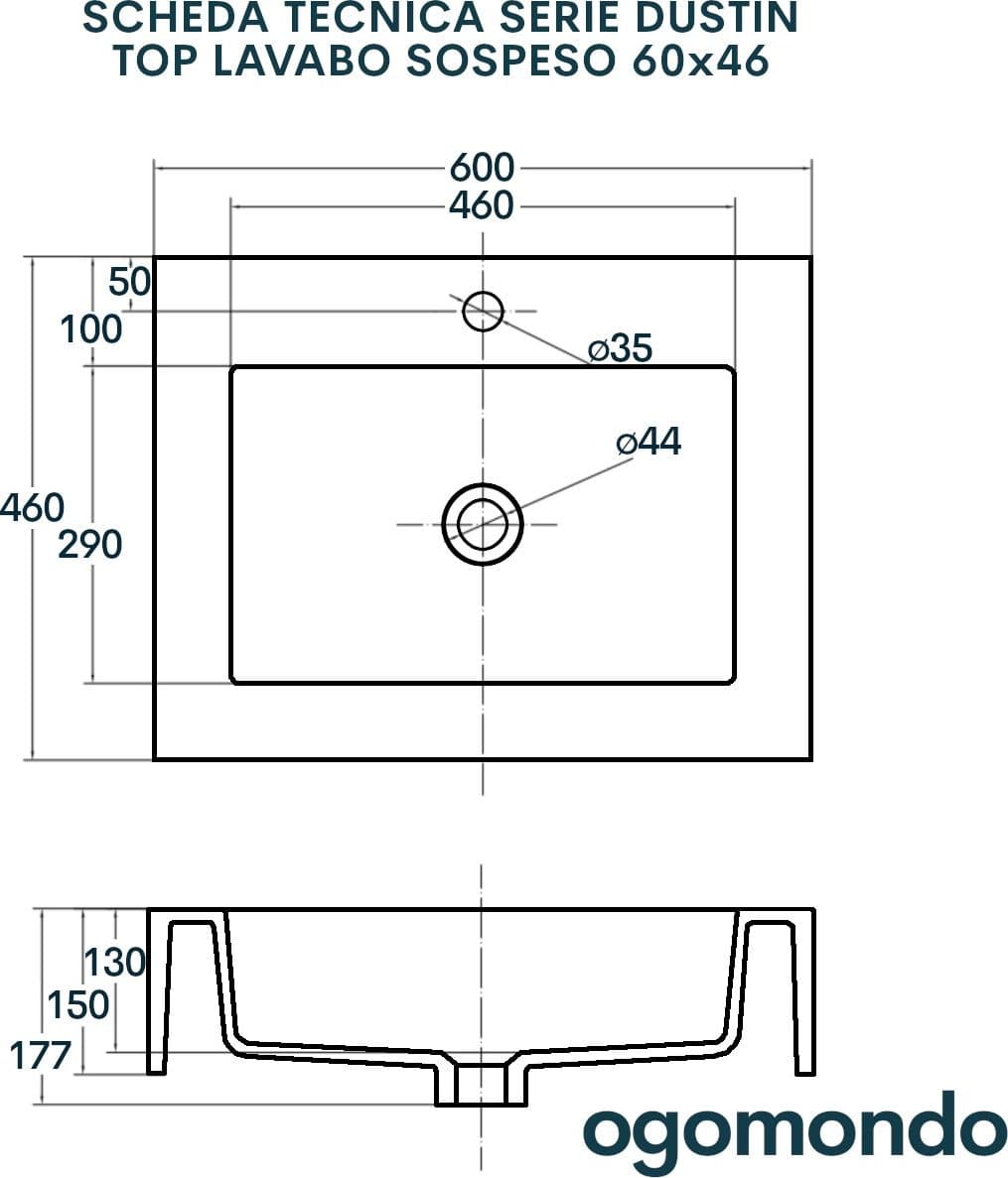 Top Lavabo Sospeso Serie Dustin In Mineral Marmo Finitura Liscia - 12