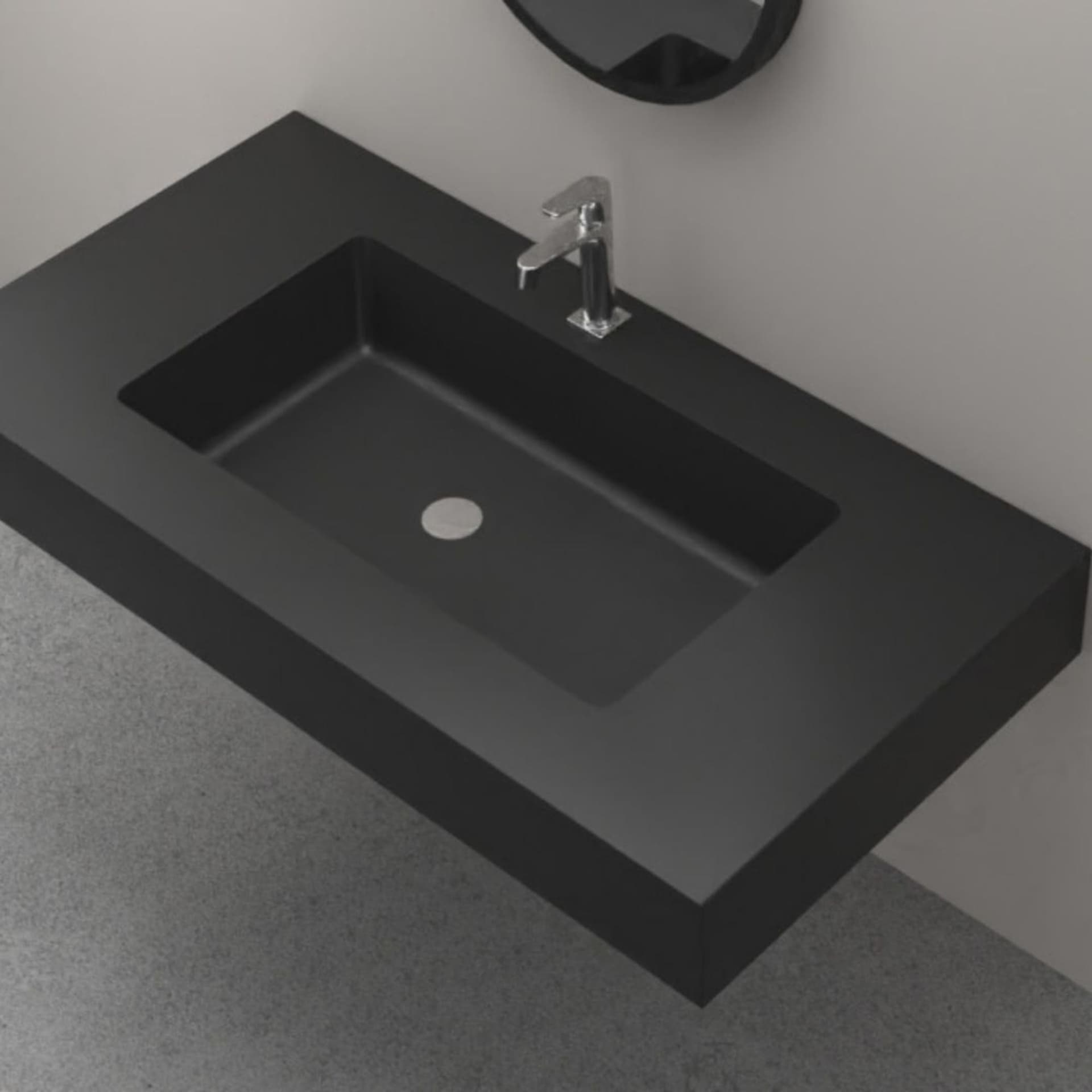 Top Lavabo Sospeso in Materiale Marmo Resina Finitura Liscia Due Colorazioni - 15