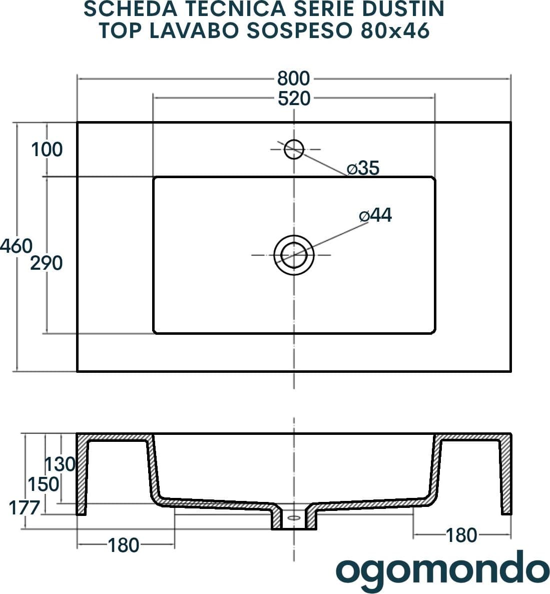Top Lavabo Sospeso Serie Dustin In Mineral Marmo Finitura Liscia - 24