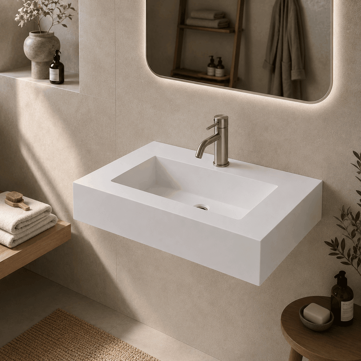 Top Lavabo Sospeso Serie Dustin In Mineral Marmo Finitura Liscia - 37