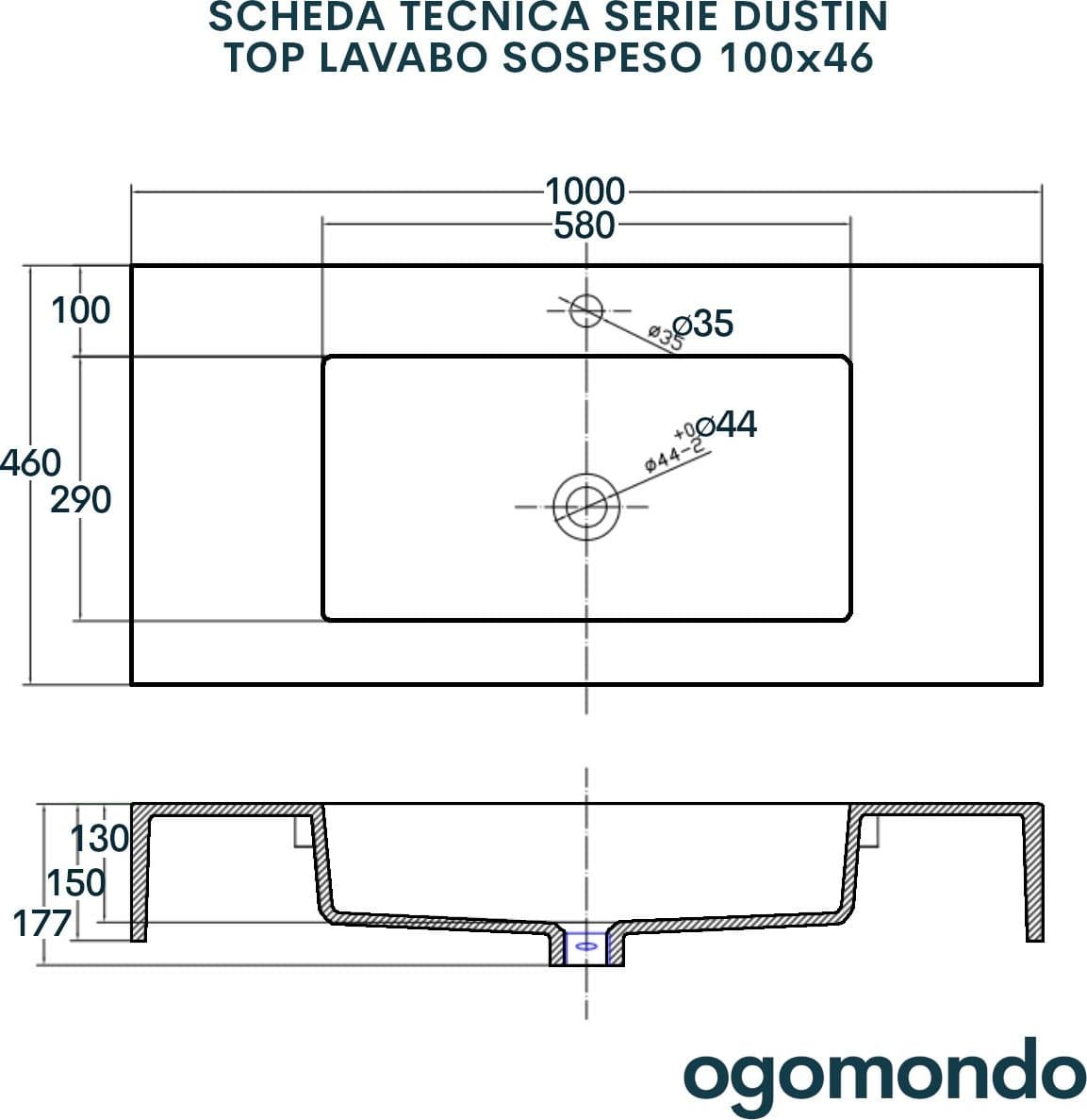 Top Lavabo Sospeso Serie Dustin In Mineral Marmo Finitura Liscia - 42
