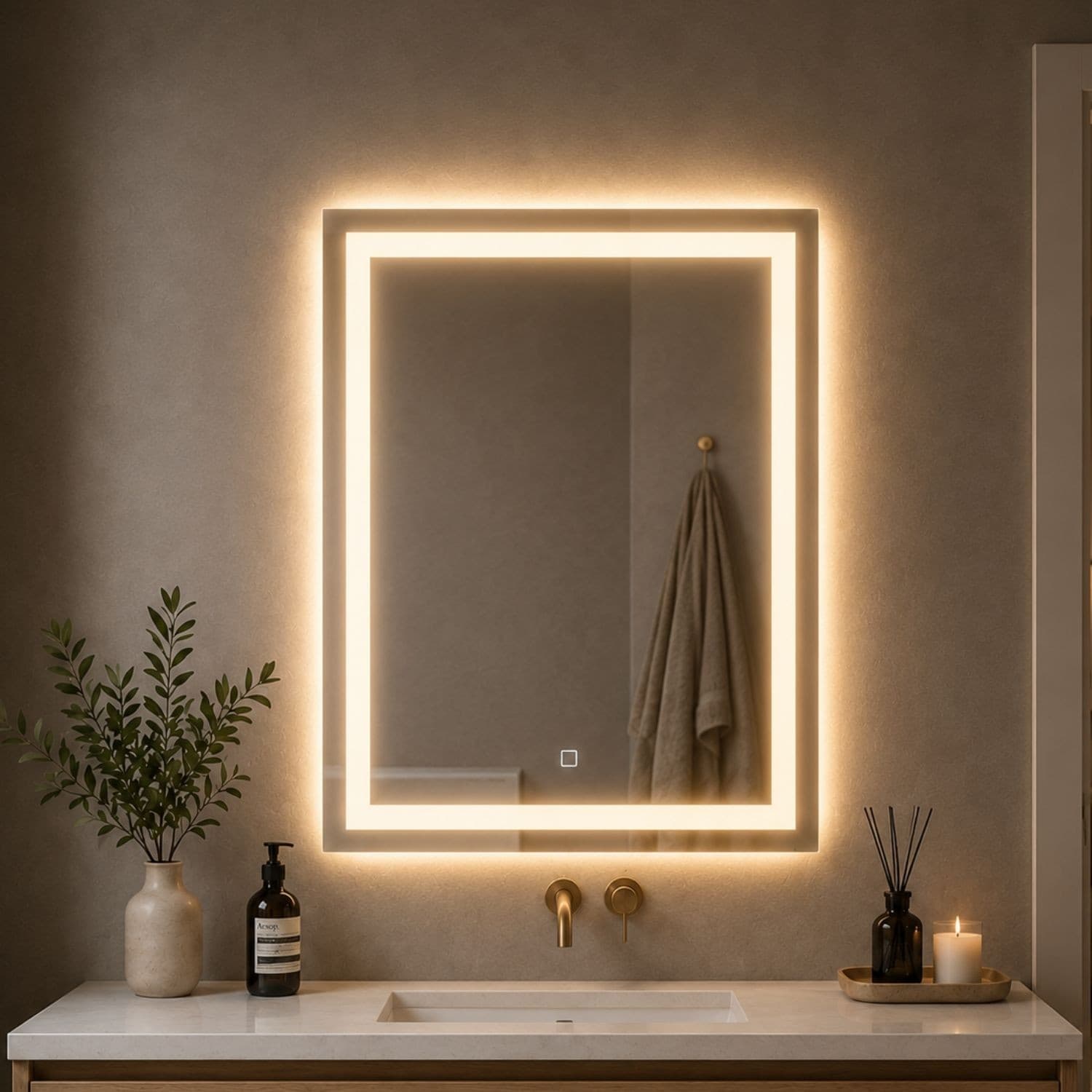 Specchio Rettangolare Con Cornice Led E Interruttore Touch - 25