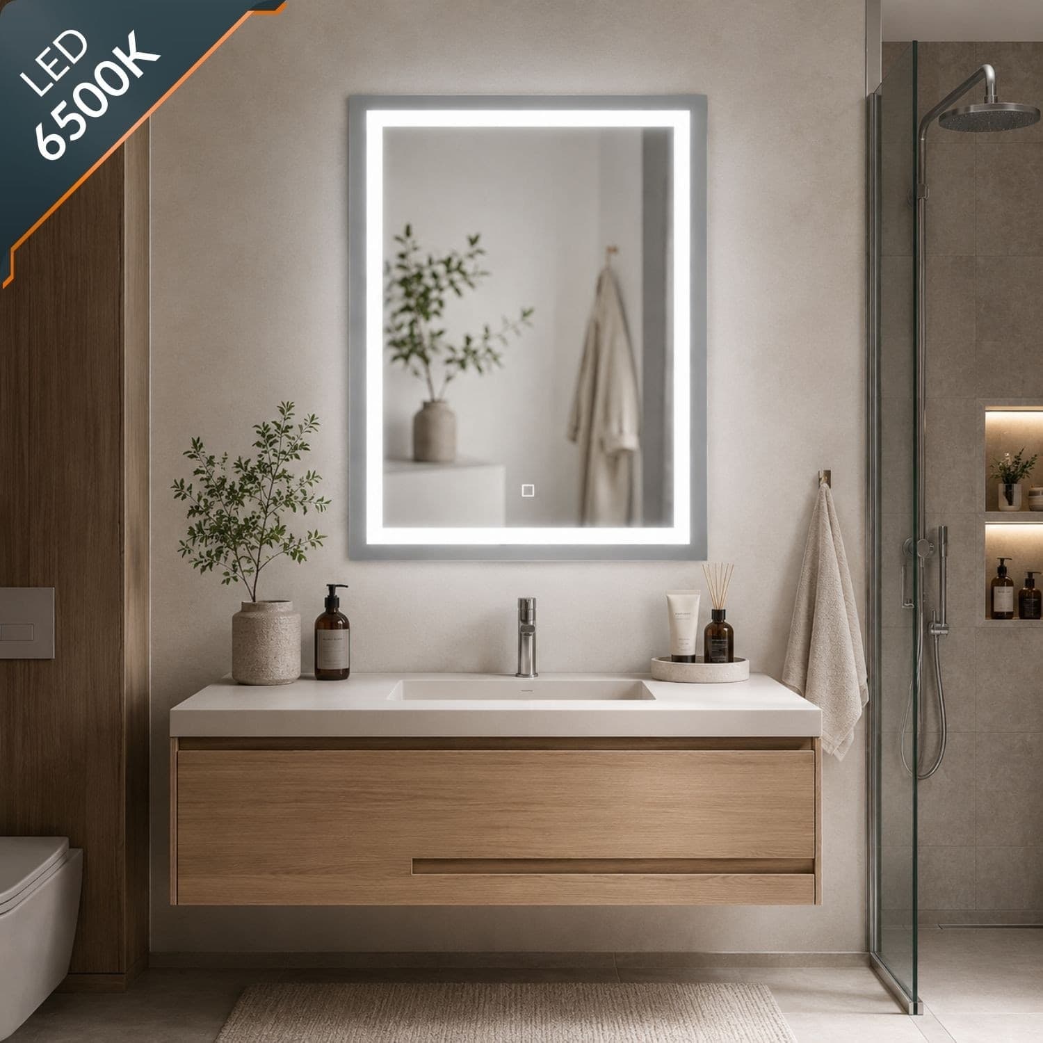 Specchio Rettangolare Con Cornice Led E Interruttore Touch - 10