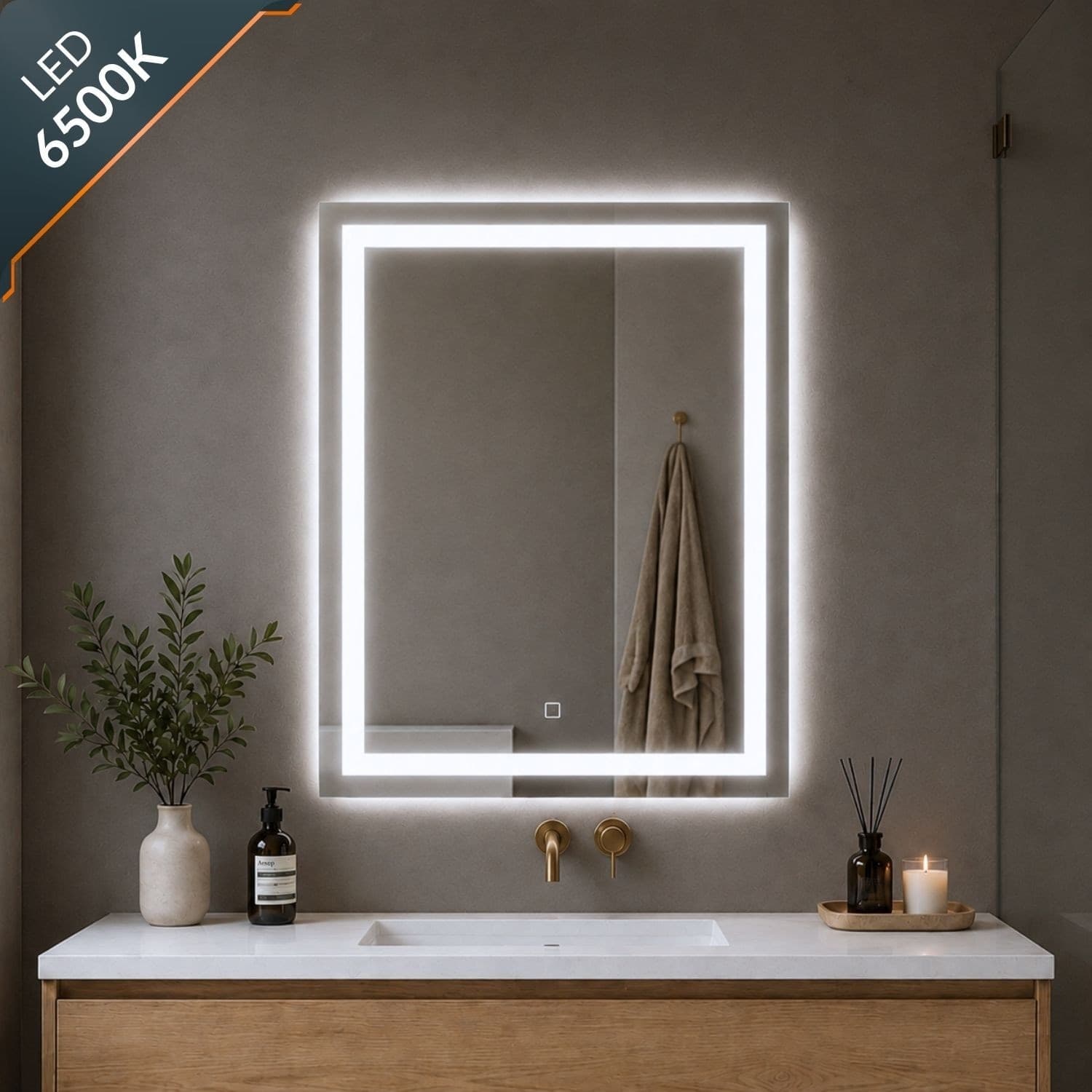 Specchio Rettangolare Con Cornice Led E Interruttore Touch - 11