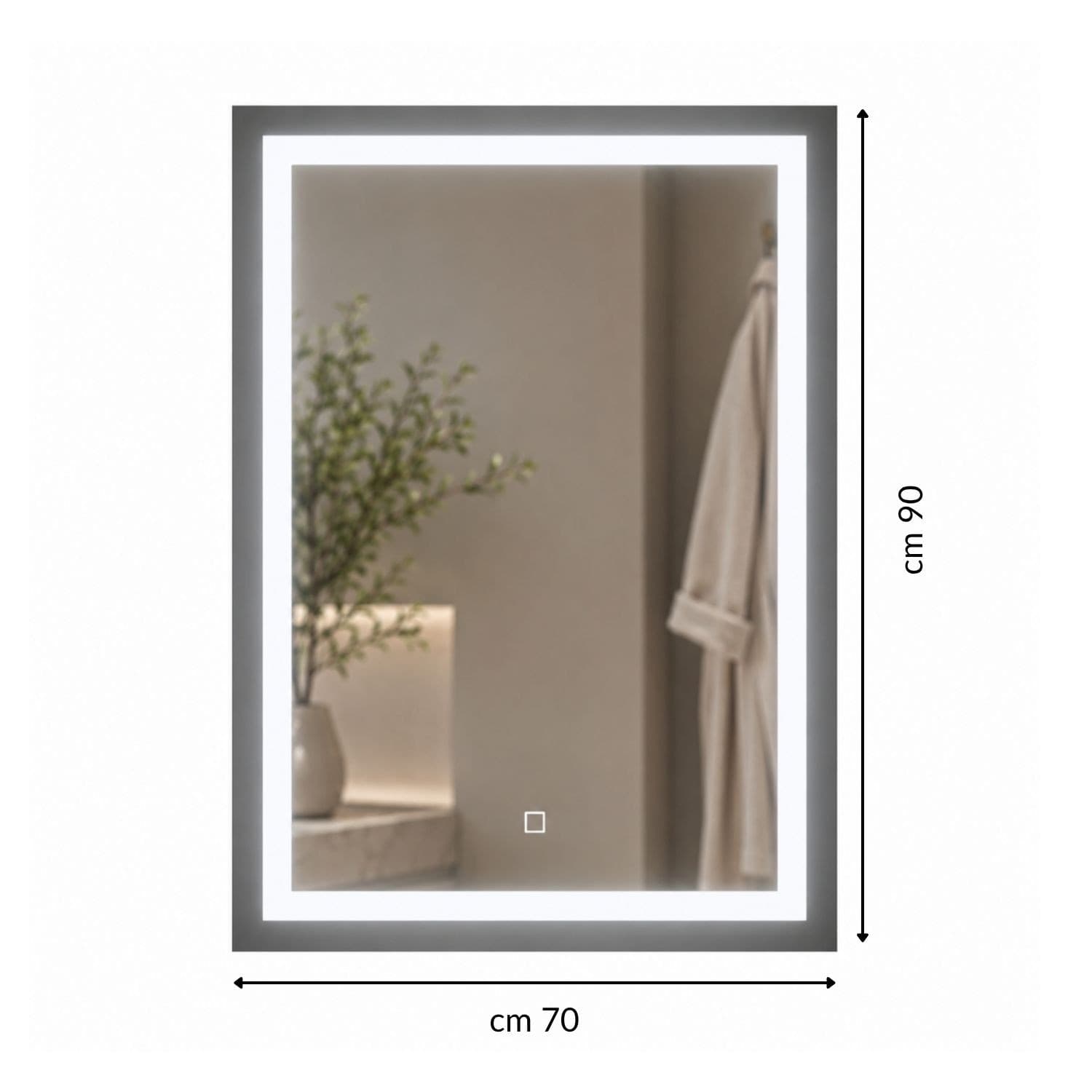Specchio Rettangolare Con Cornice Led E Interruttore Touch - 12