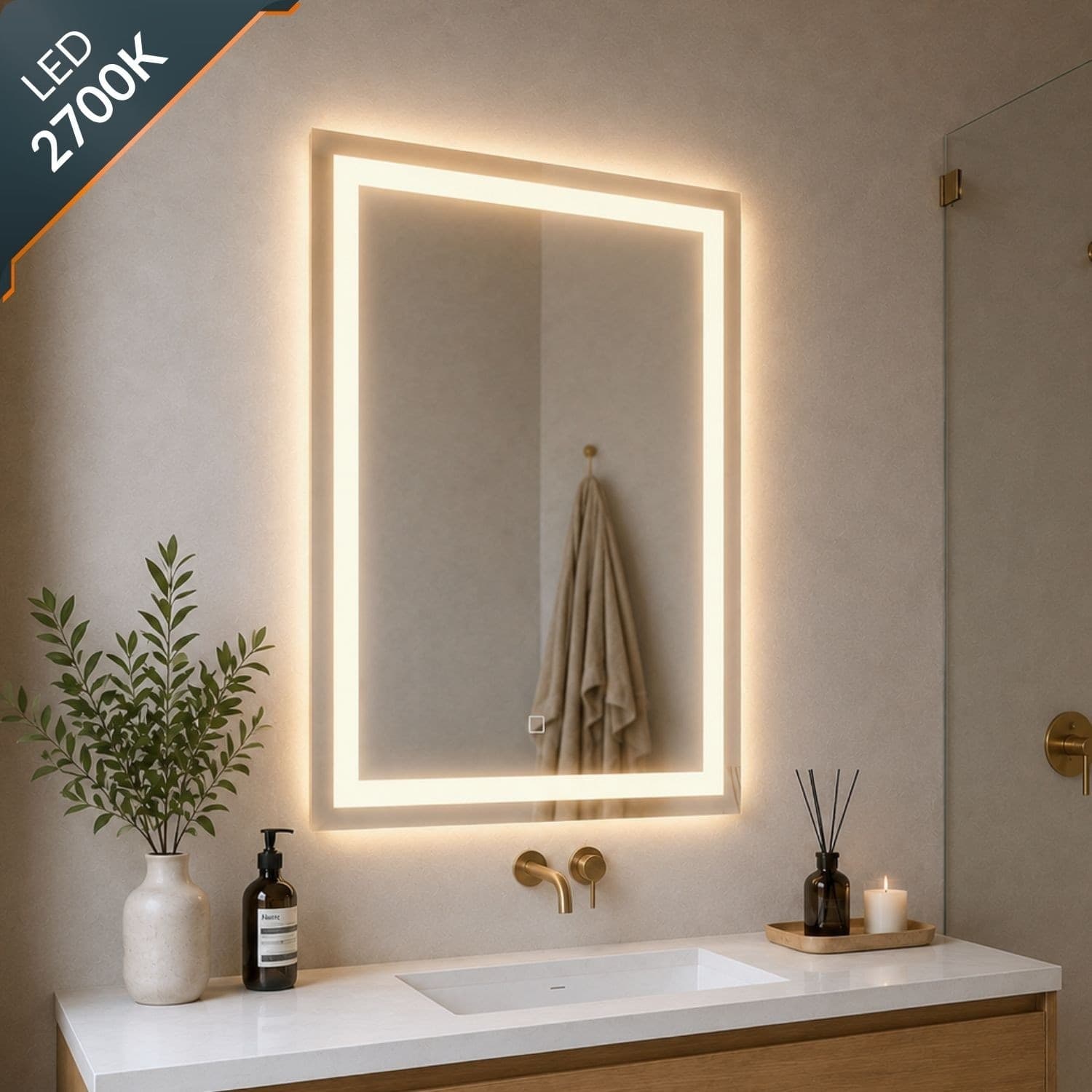 Specchio Rettangolare Con Cornice Led E Interruttore Touch - 14