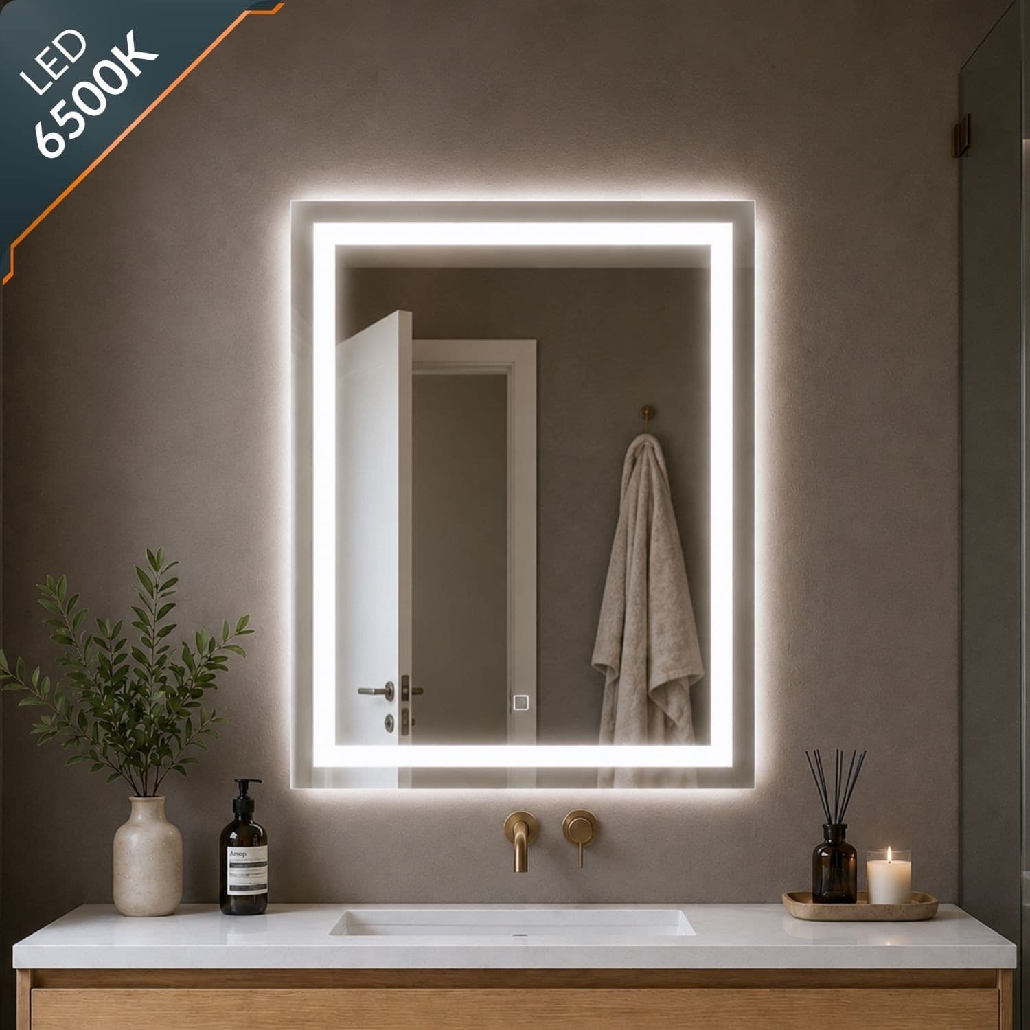 Specchio Rettangolare Con Cornice Led E Interruttore Touch - 16