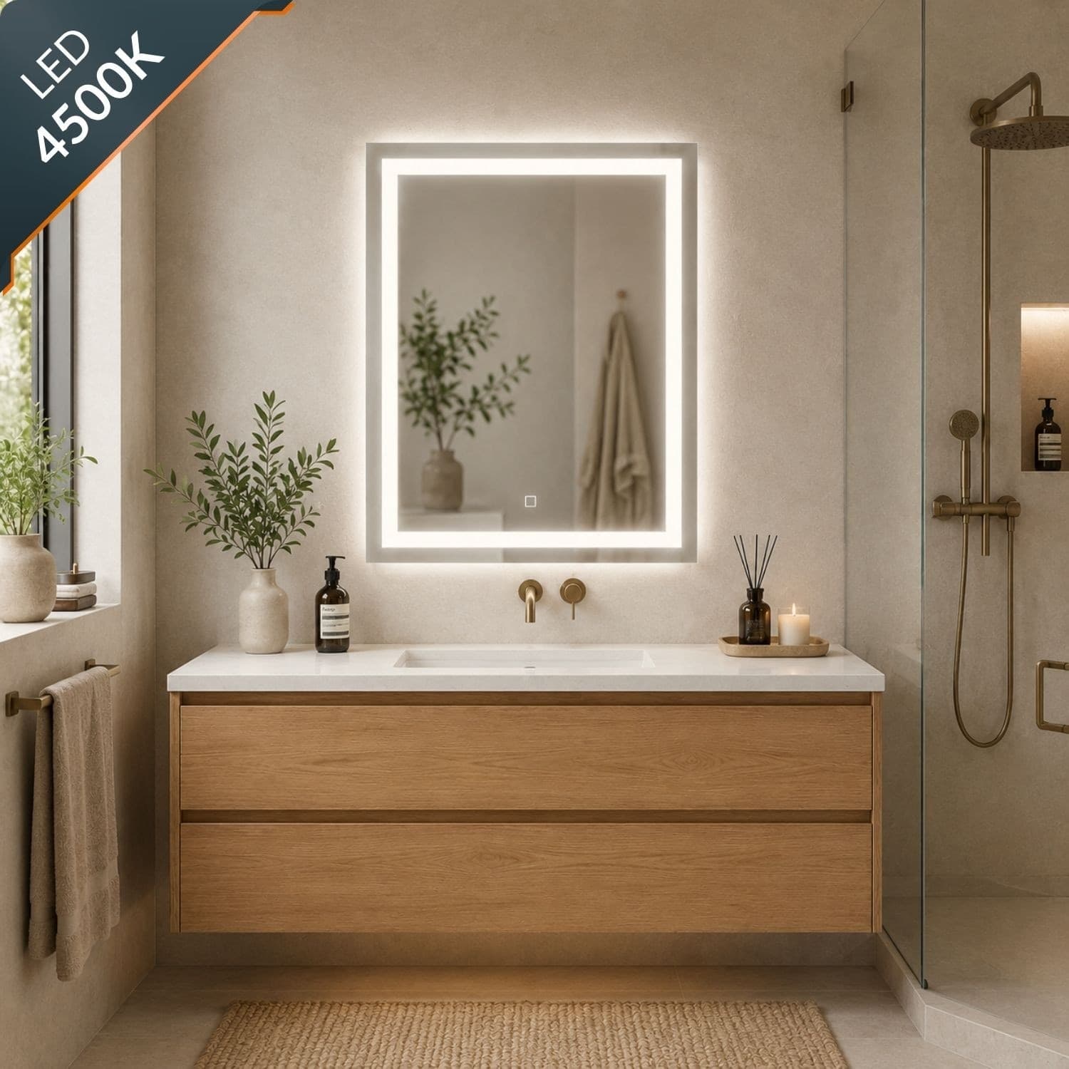 Specchio Rettangolare Con Cornice Led E Interruttore Touch - 17