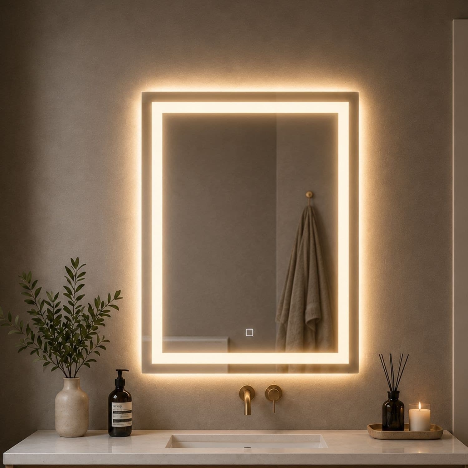 Specchio Rettangolare Con Cornice Led E Interruttore Touch - 19