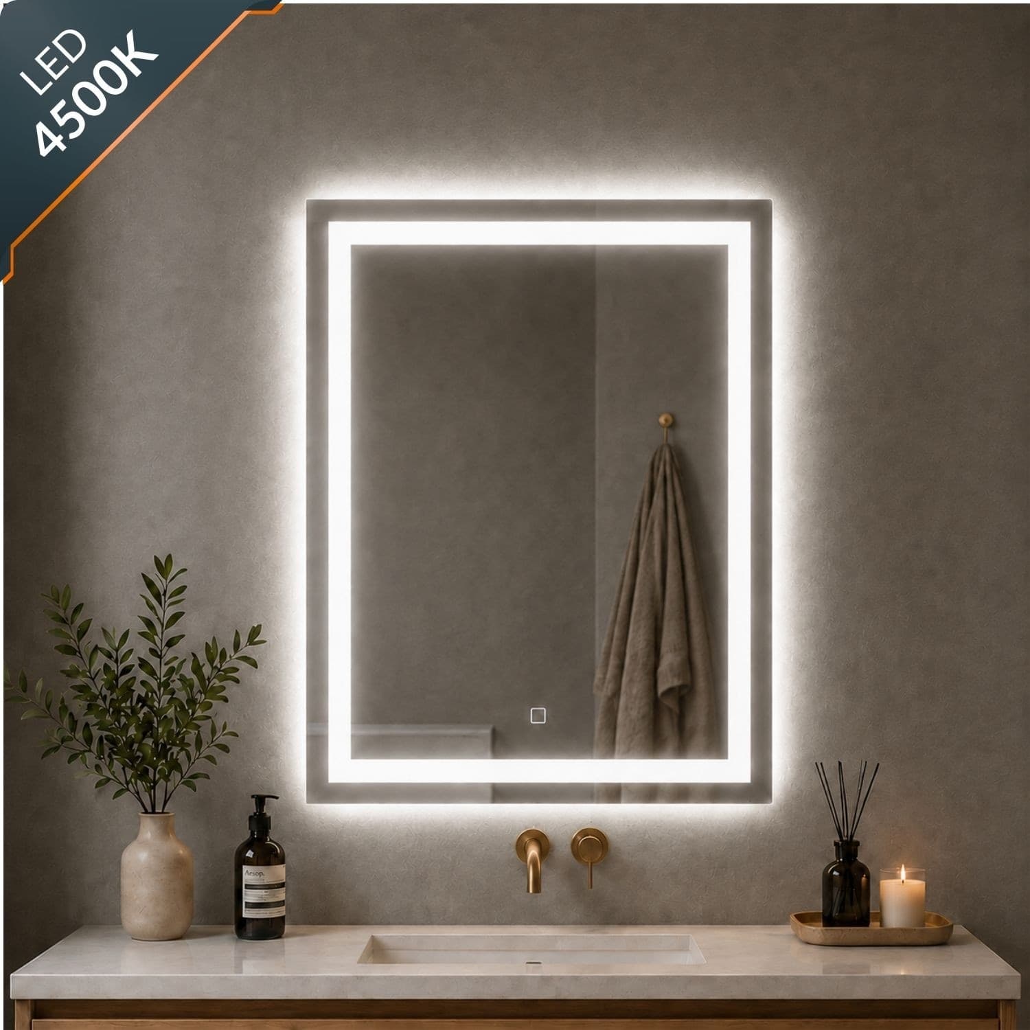 Specchio Rettangolare Con Cornice Led E Interruttore Touch - 21