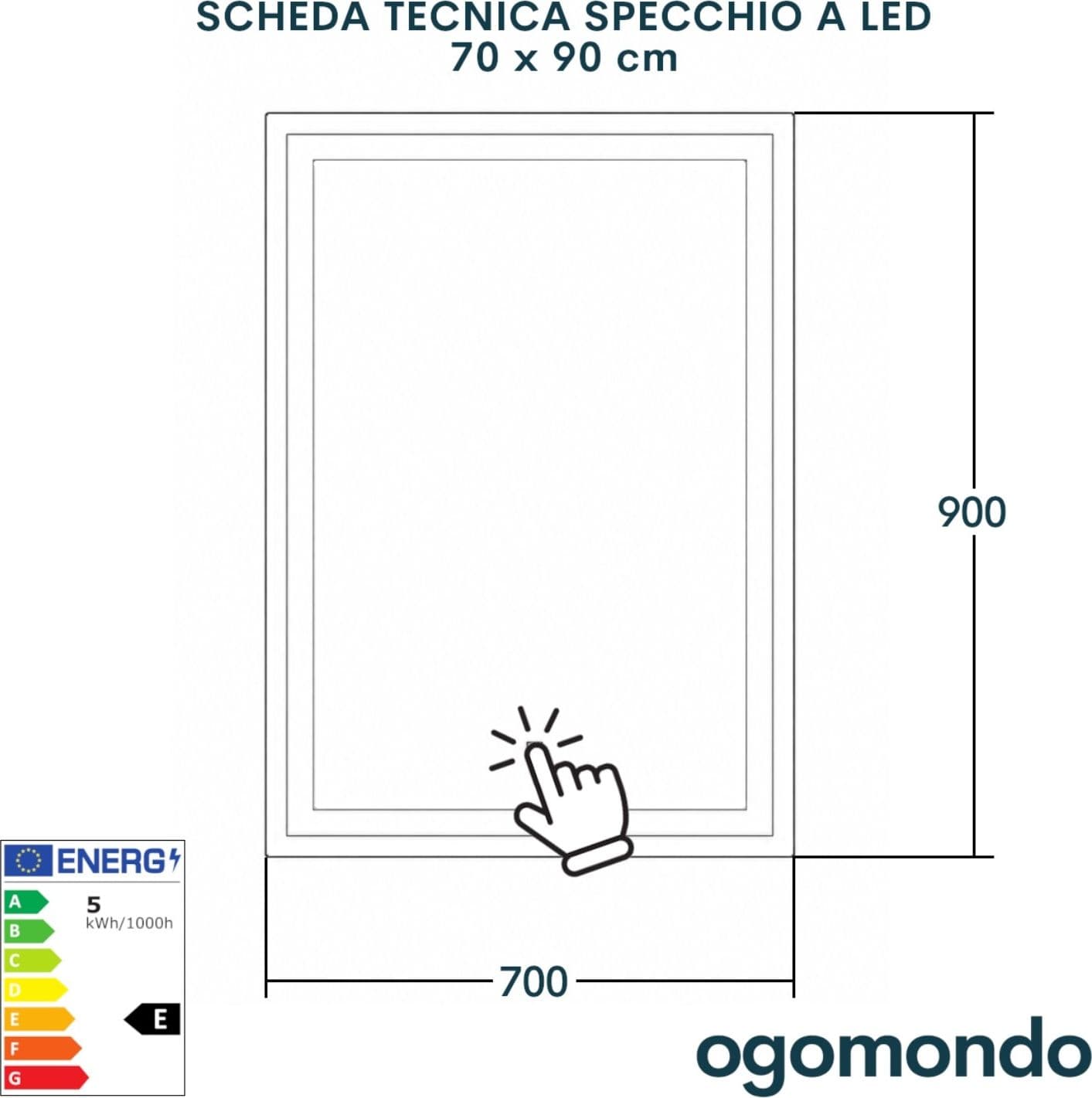 Specchio Rettangolare Con Cornice Led E Interruttore Touch - 22