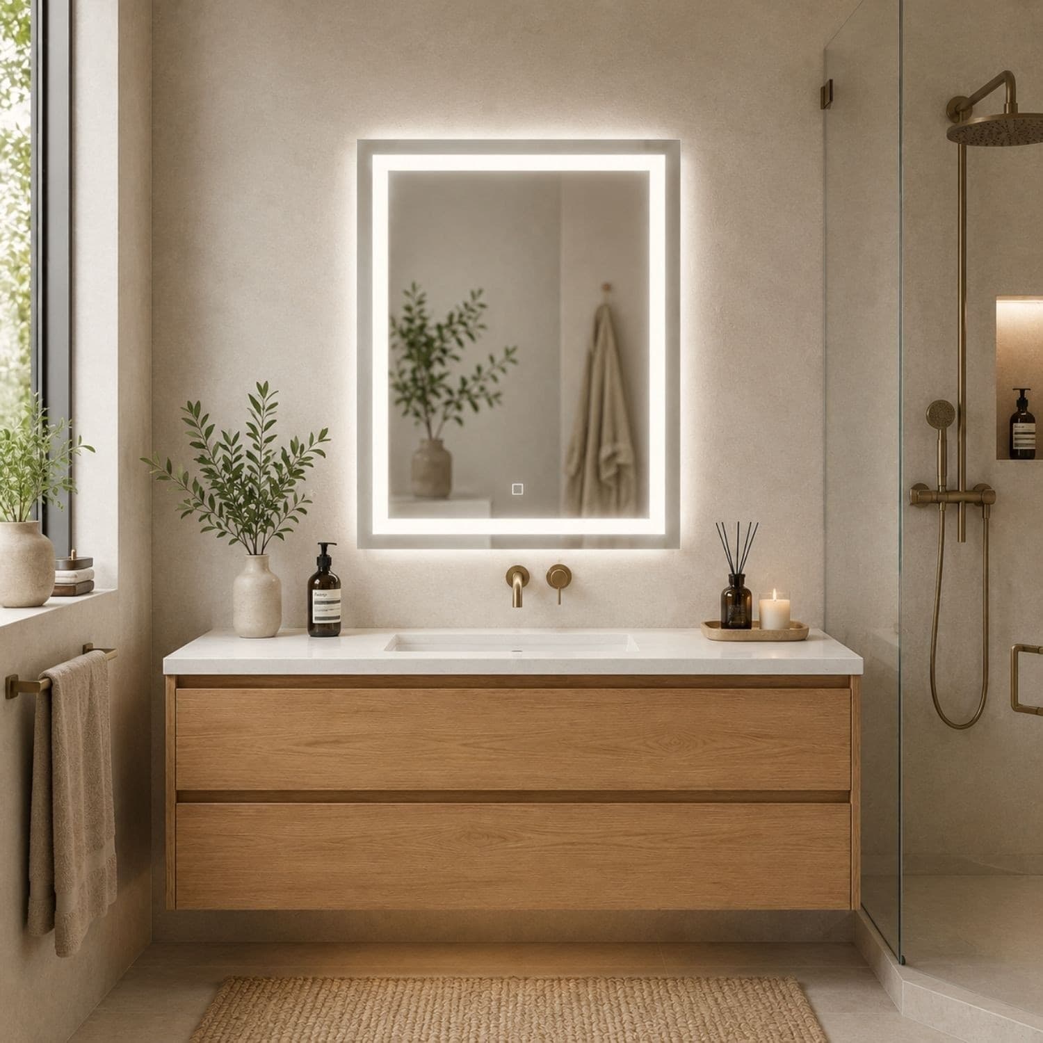 Specchio Rettangolare Con Cornice Led E Interruttore Touch - 23