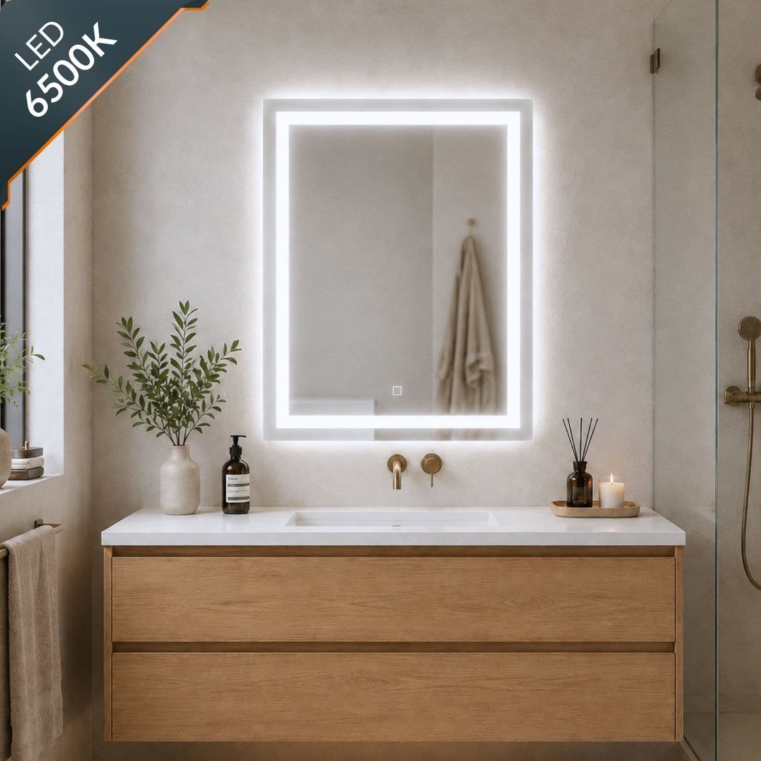 Specchio Rettangolare Con Cornice Led E Interruttore Touch - 5